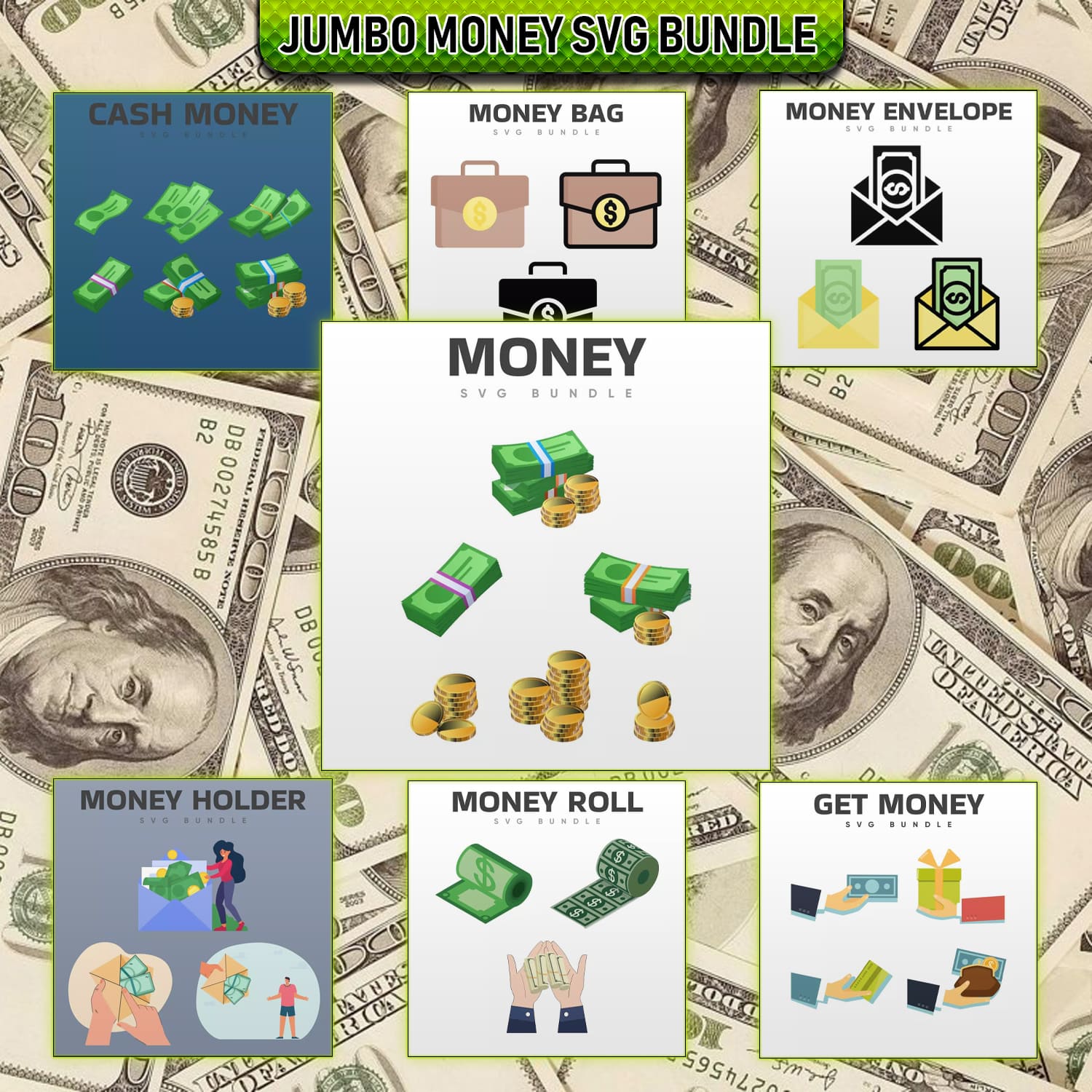 Jumbo Money SVG Bundle cover image.