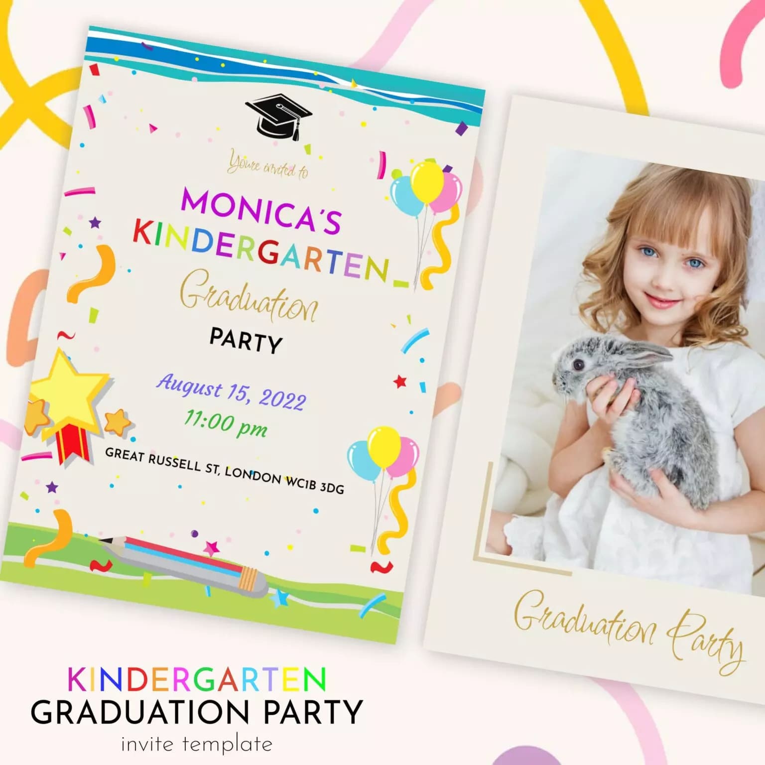 Kindergarten Graduation Party Invite Template Preview.