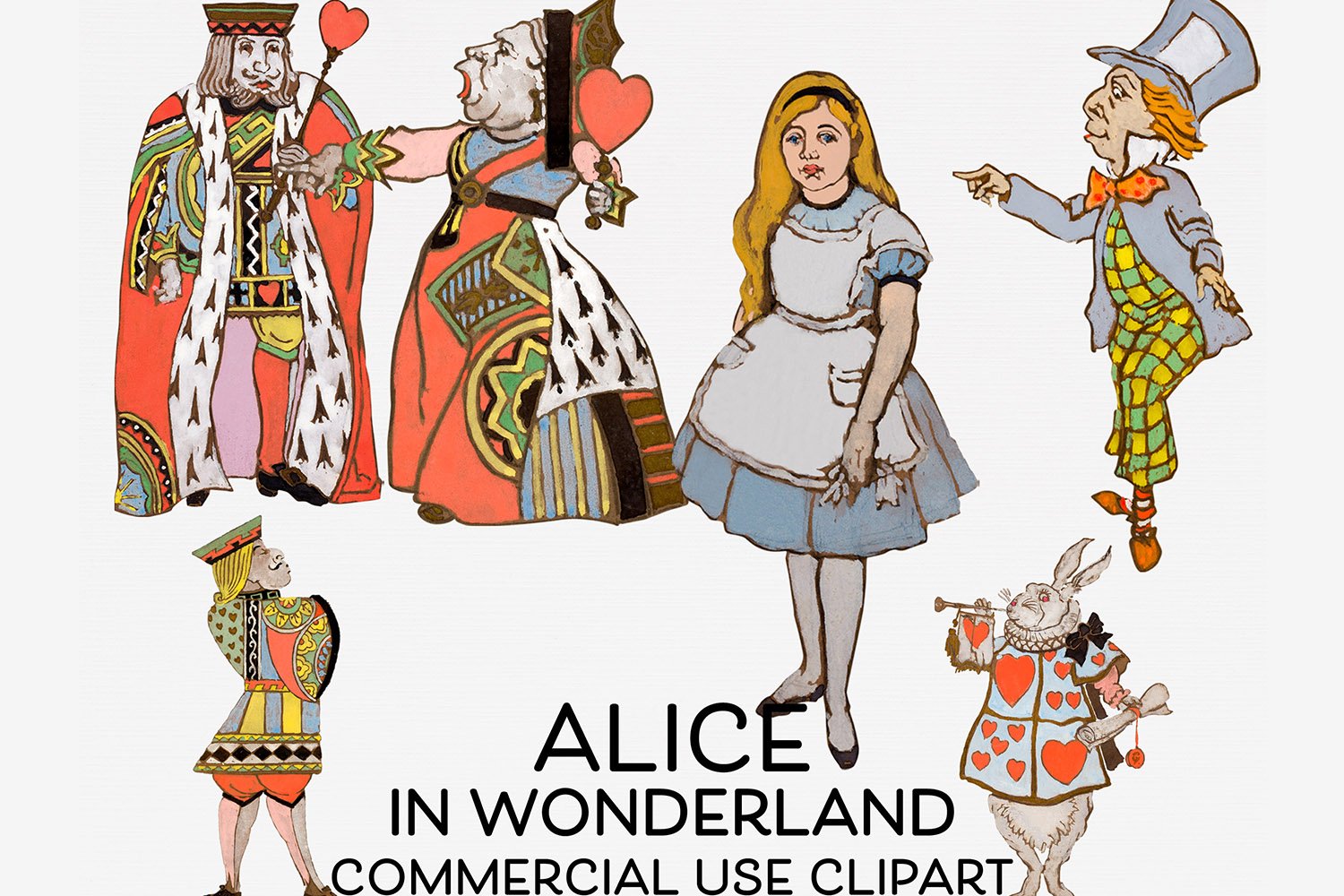 Color images of characters from the fairy tale about Alice.