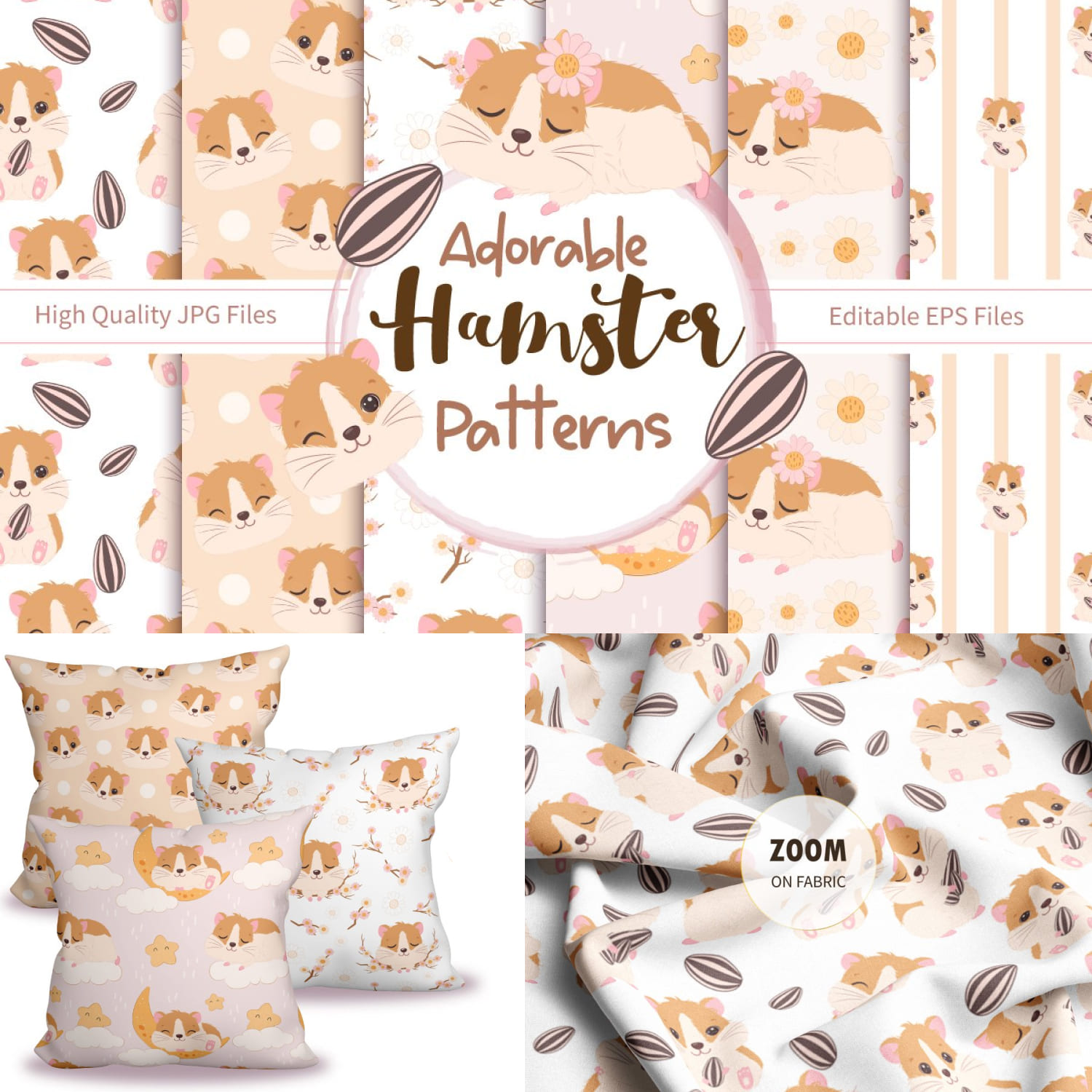 Prints of little hamster seamless patterns.