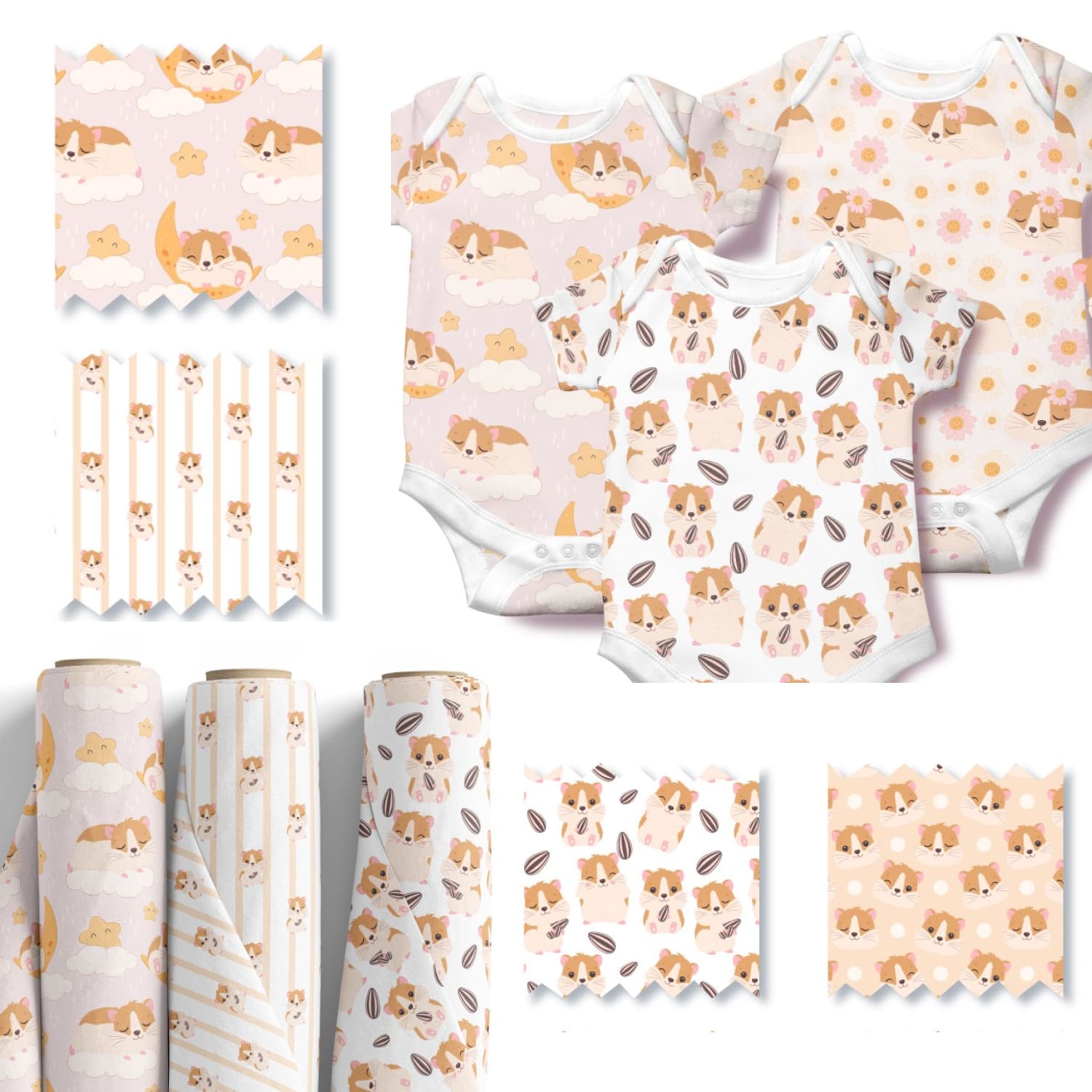 Preview little hamster seamless patterns.