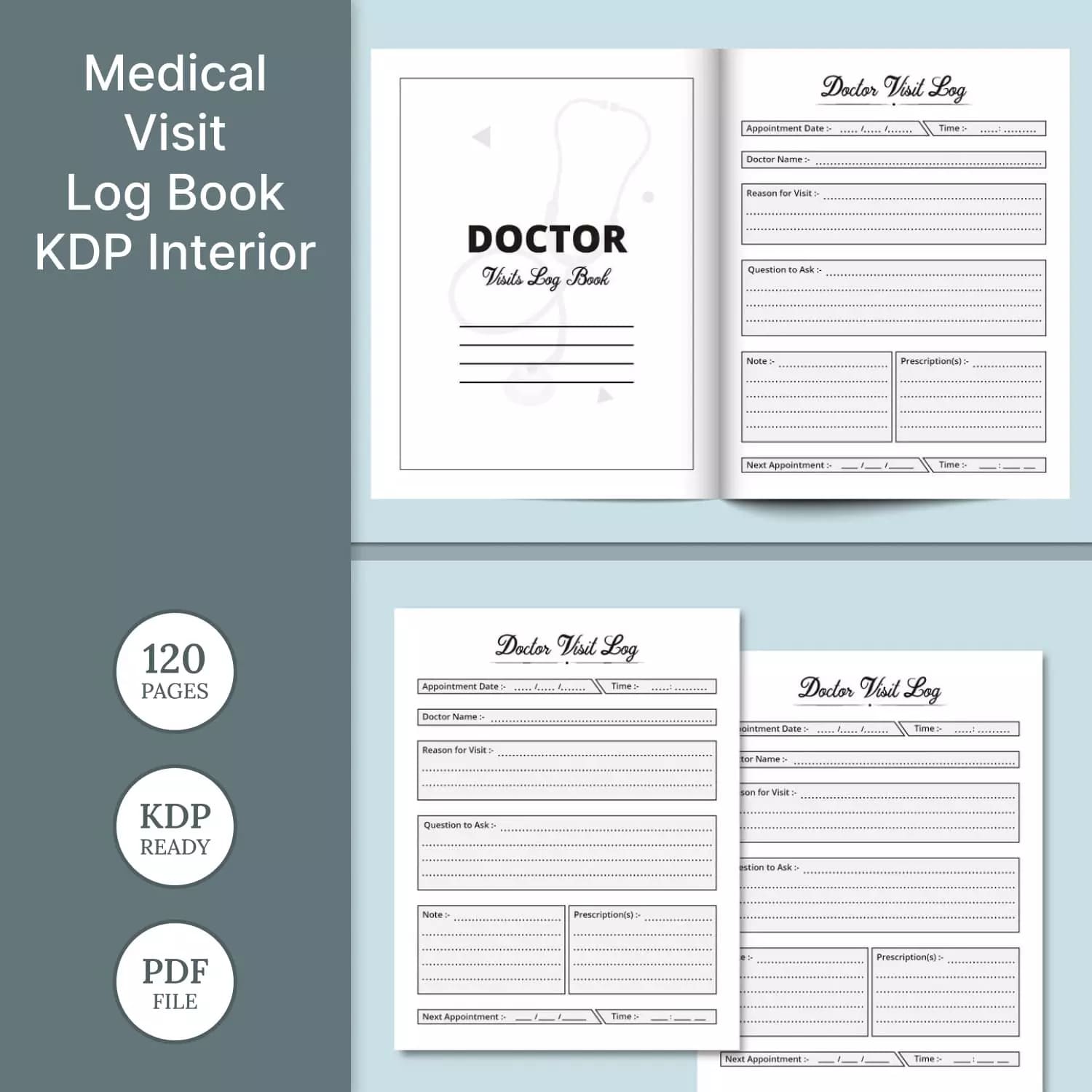 Medical Visit Log Book Kdp Interior Preview image.