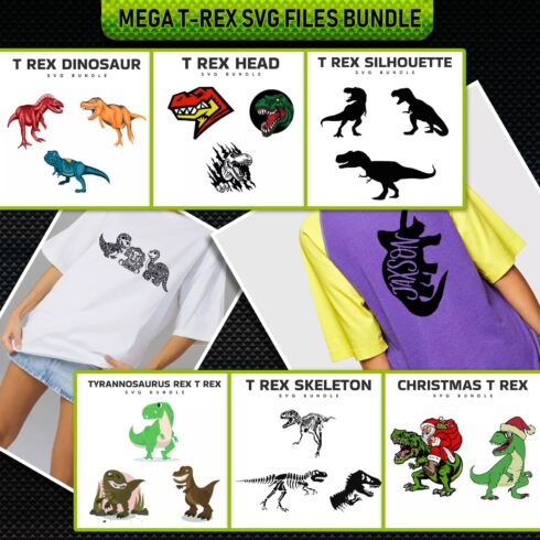 Group of t - shirts with different dinosaurs on them.