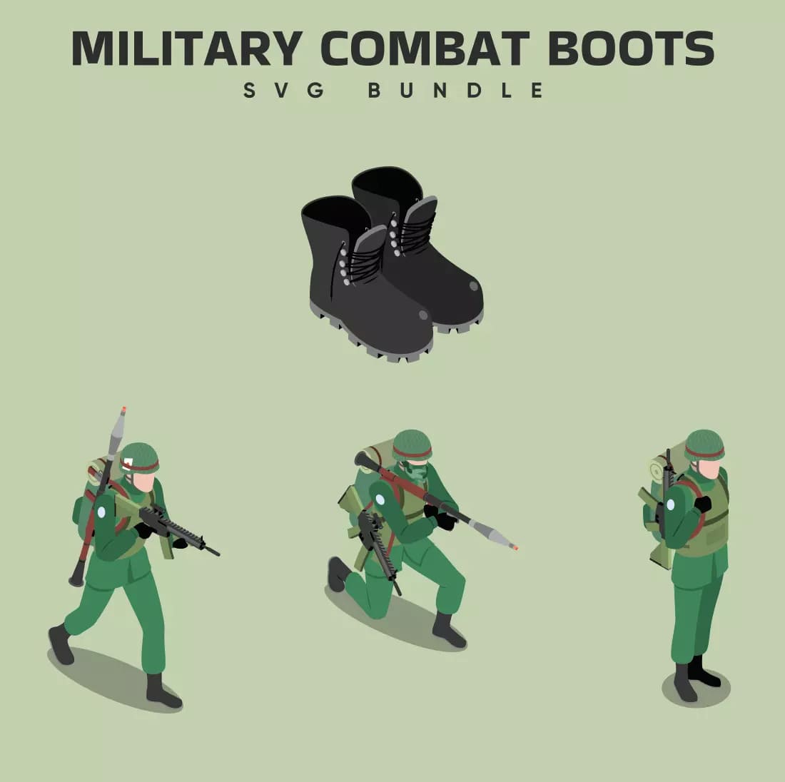 Military Combat Boots SVG Bundle Preview.