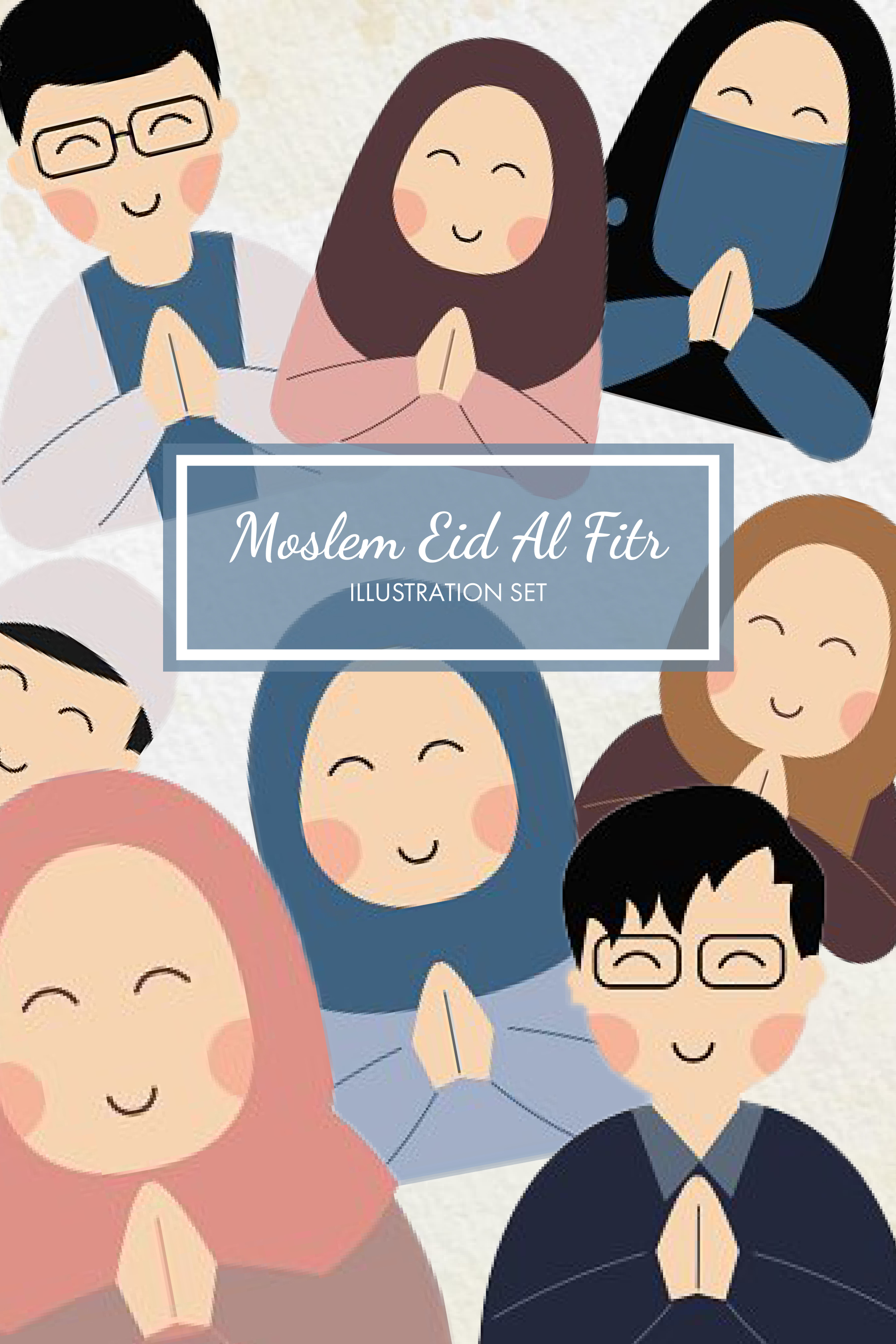 Moslem eid al fitr illustration set of pinterest.
