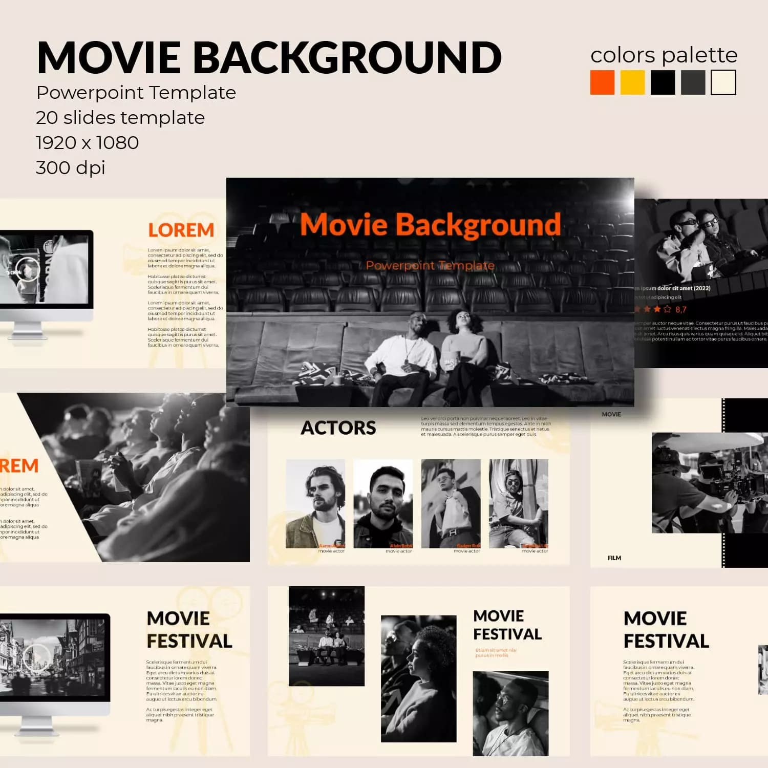 Movie Background Powerpoint Template Preview image.