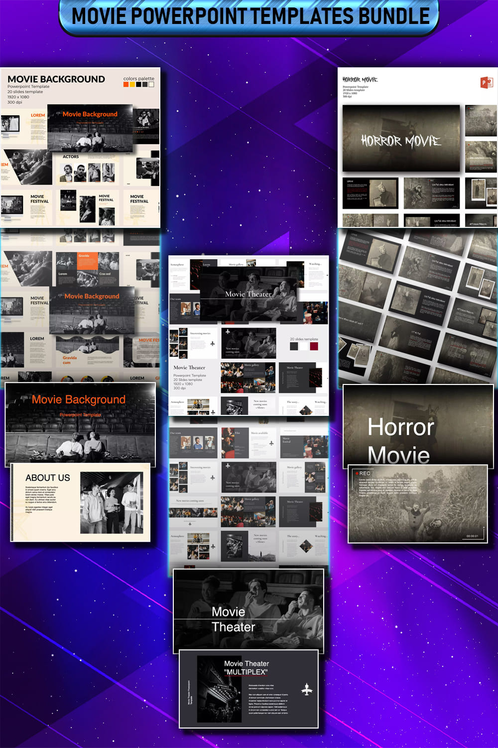 Collage of presentation pages with frames from black and white films.