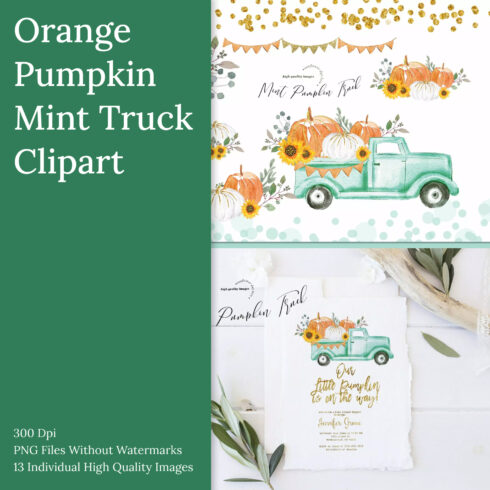 Prints of orange pumpkin mint truck clipart.