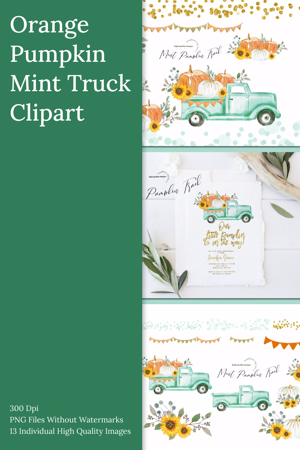 orange pumpkin mint truck clipart 02