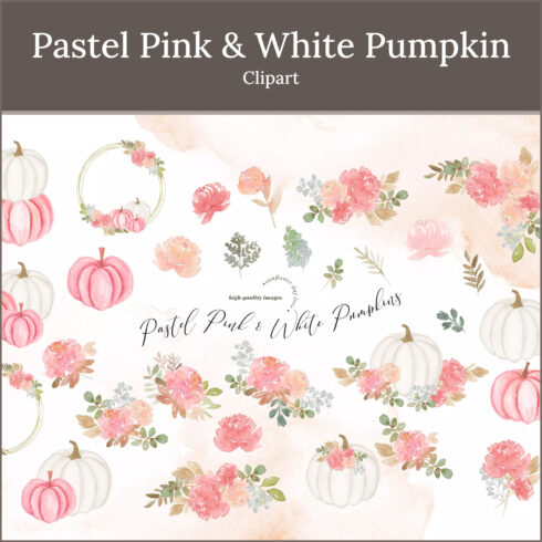 Prints of pastel pink white pumpkin clipart.