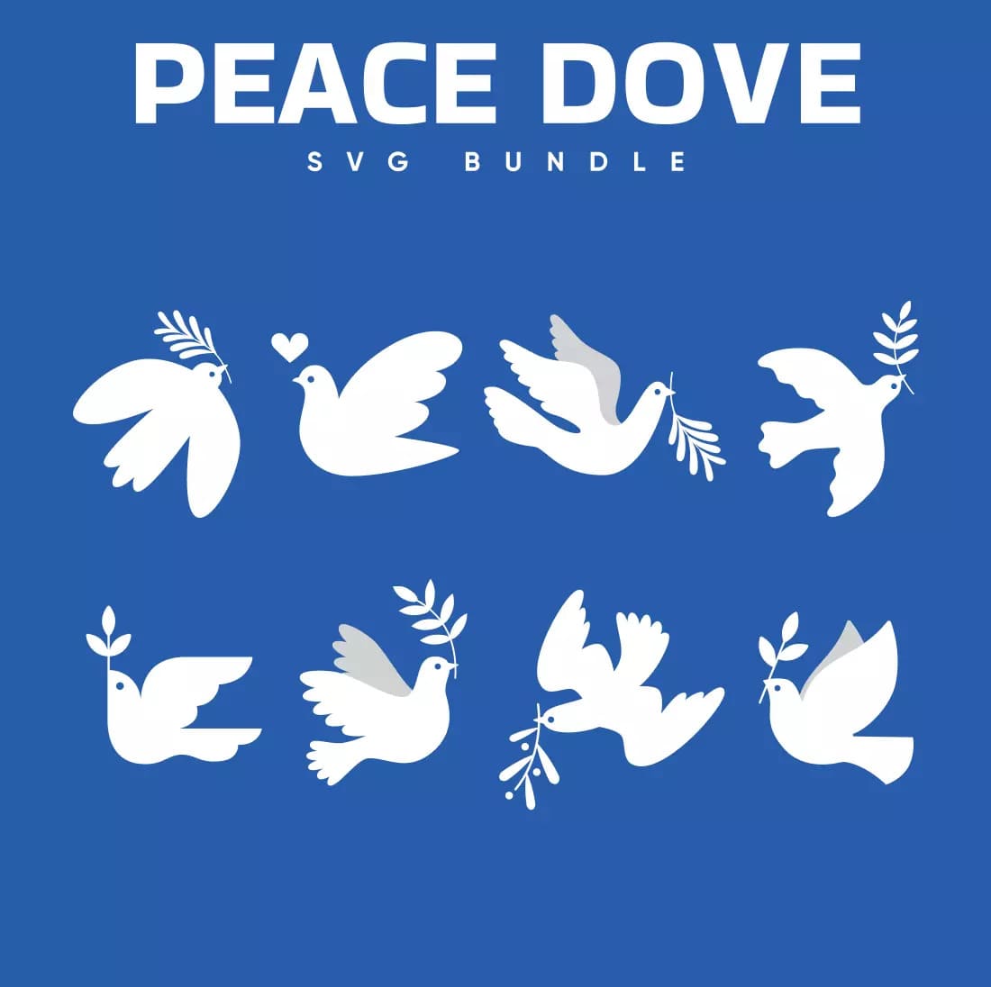 Blue background with white doves and leaves.