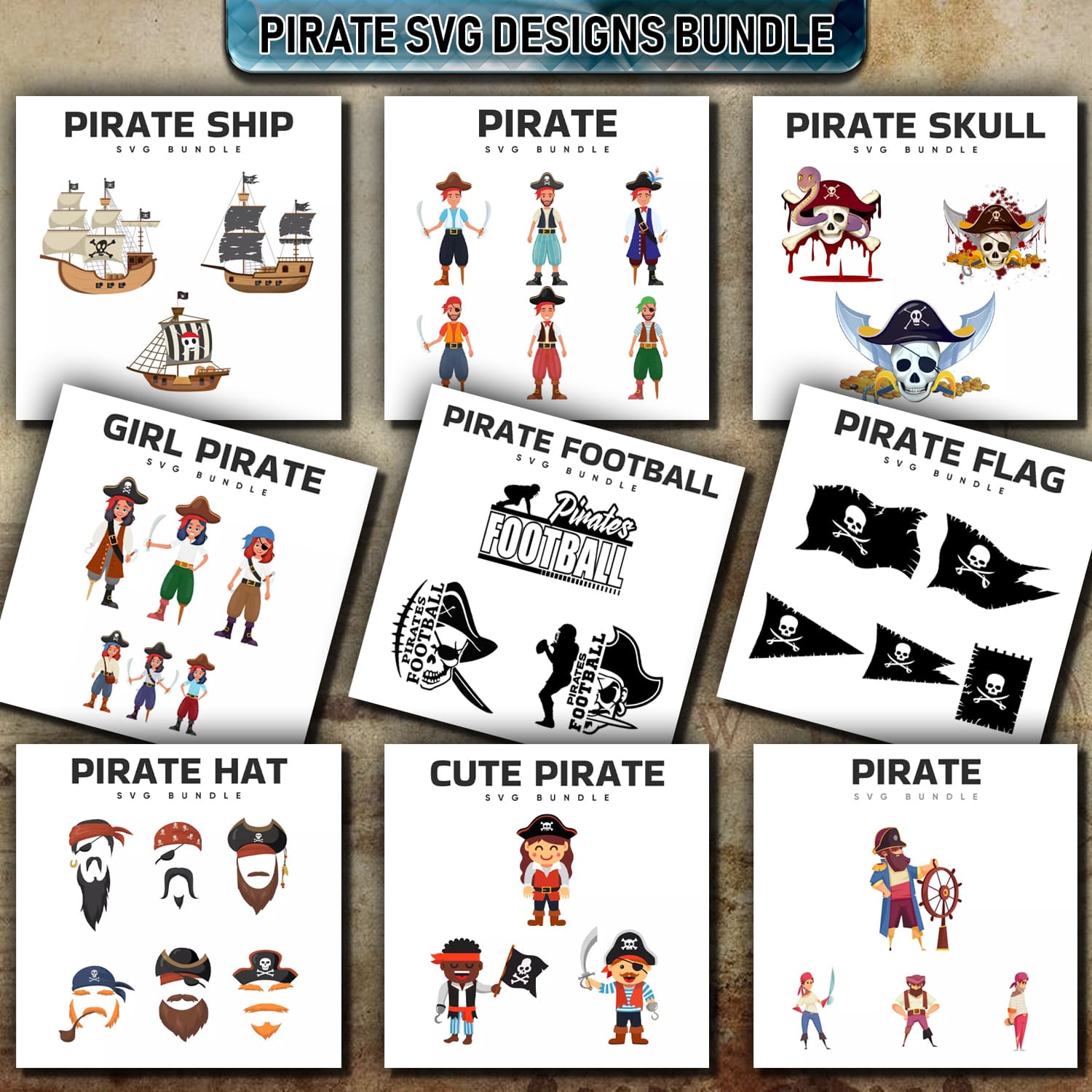 Pirate SVG Designs Bundle cover image.