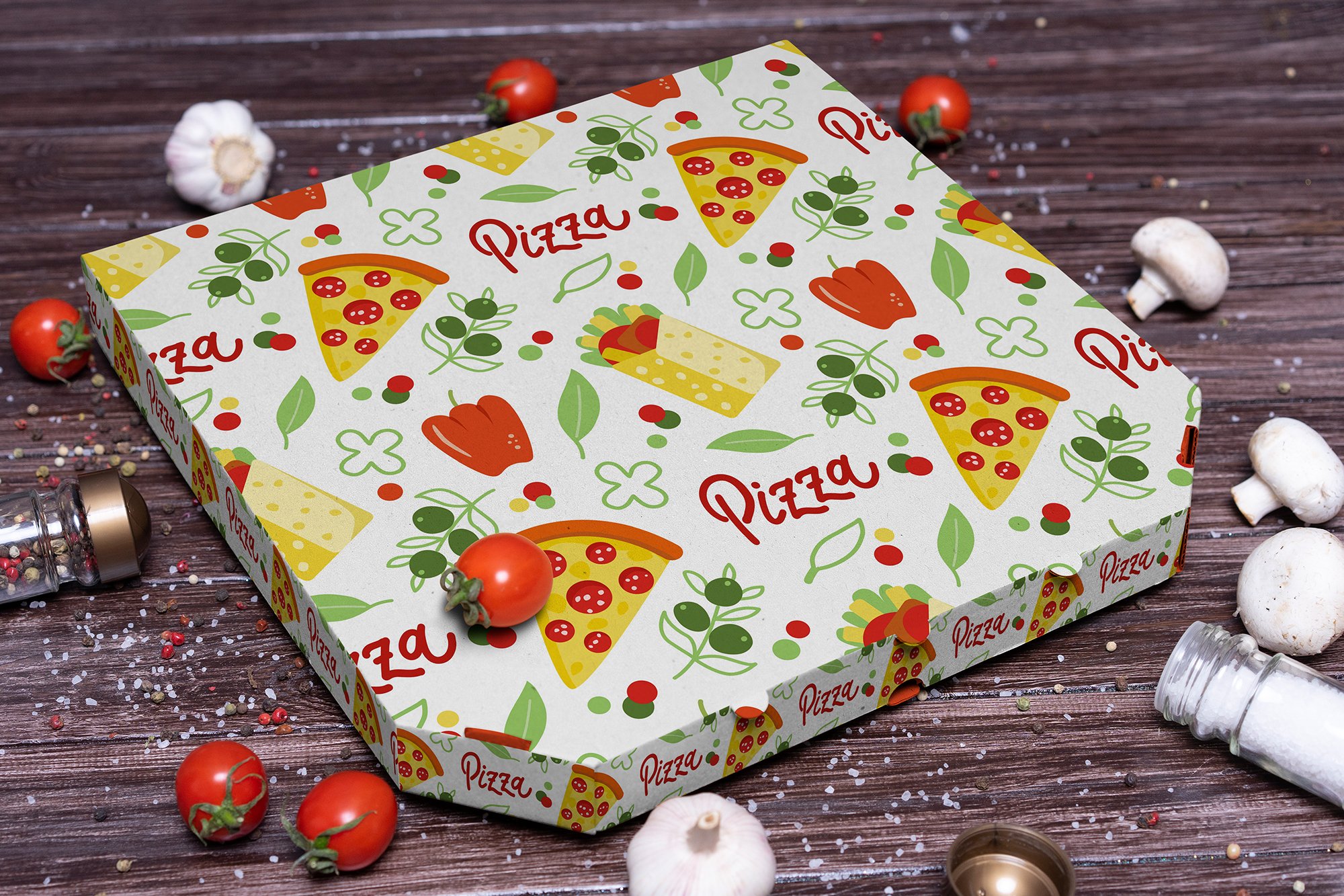 Print on pizza packaging.