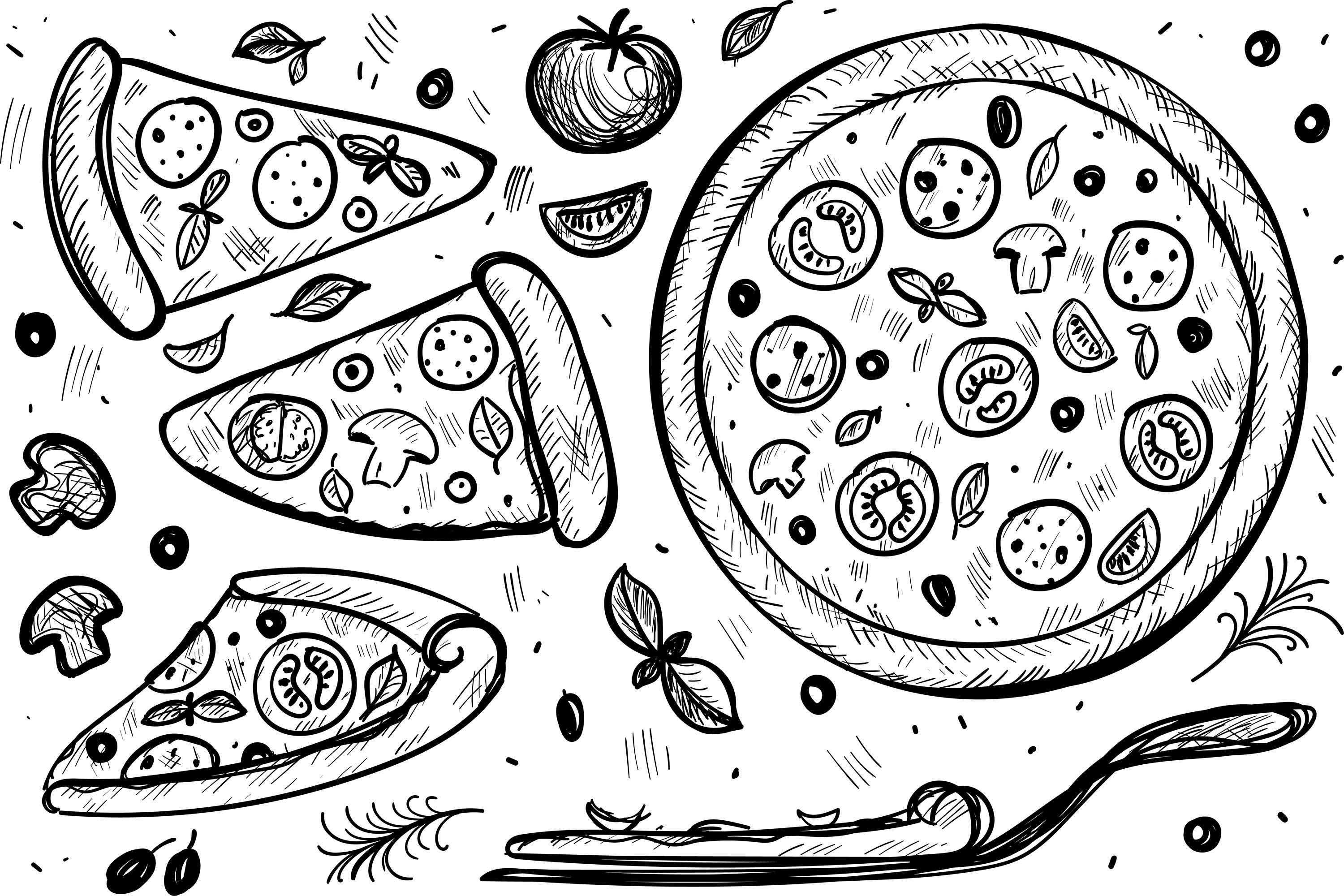 Black and white pizza image preview.