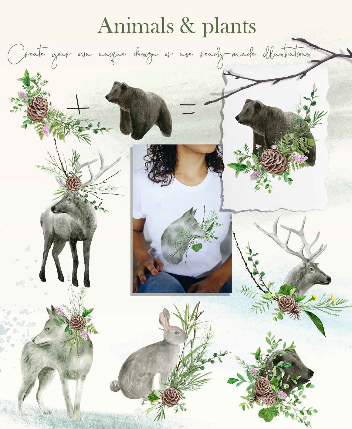 Beautiful deer with greenery and animals.