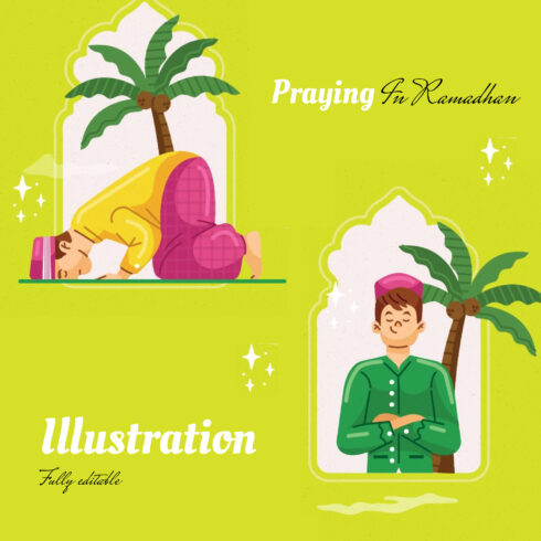 Prints of praying in ramadhan illustration.