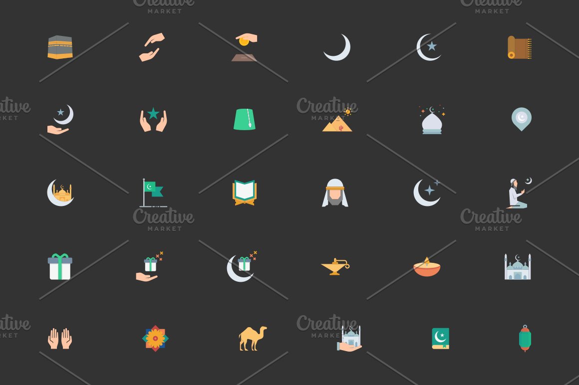 Icons on a black background on the theme of Turkey.