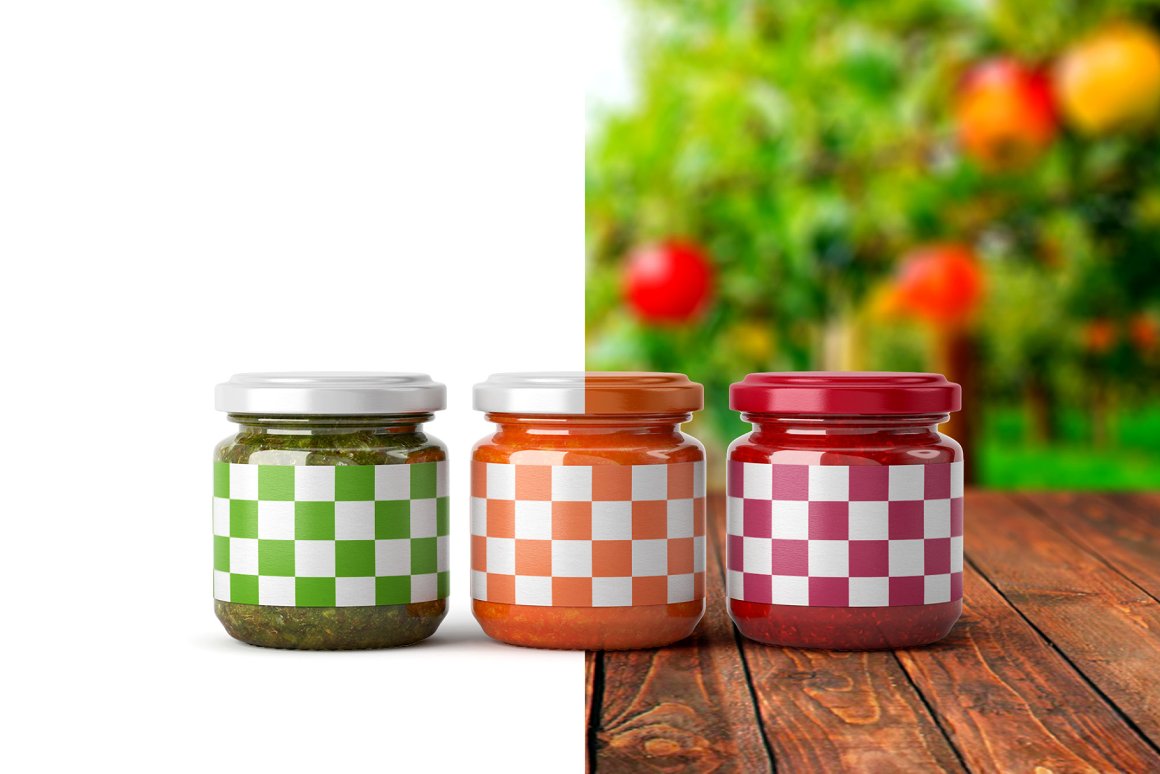 Multi-colored squares on the jar label.