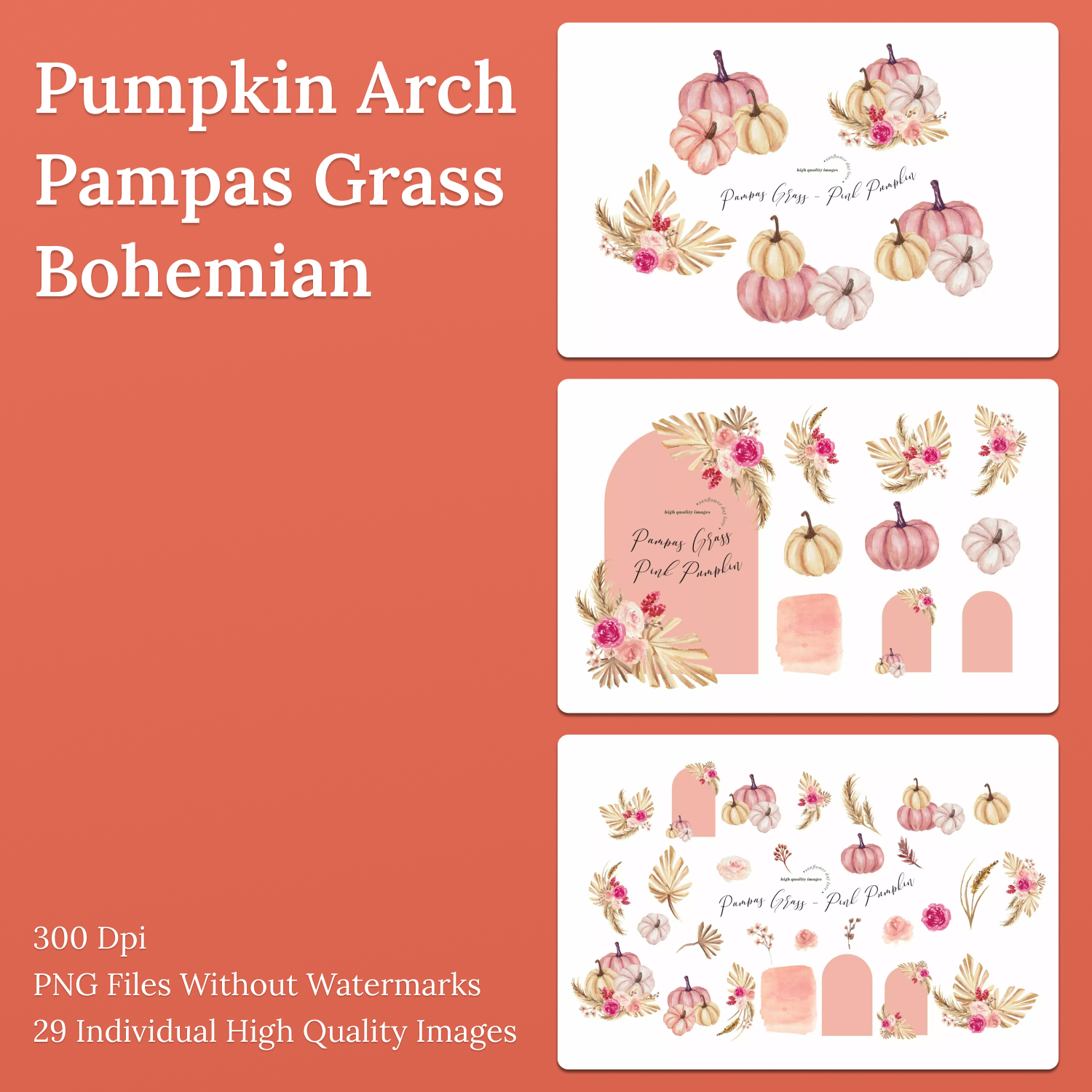 Prints of pumpkin arch pampas grass bohemian.