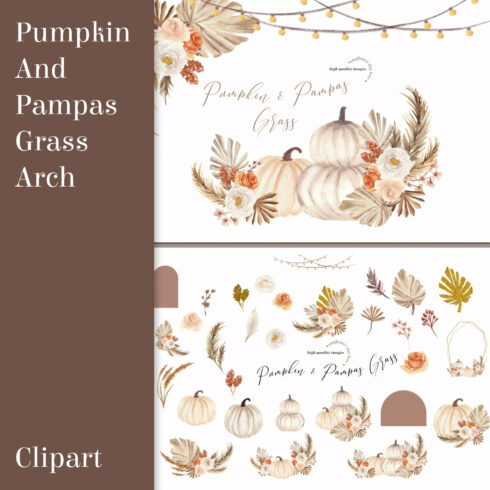 Prints of pumpkin pampas grass arch clipart.
