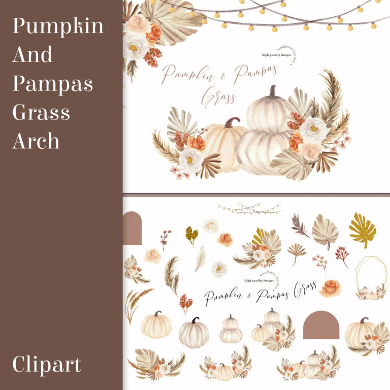 Pumpkin Pampas Grass Arch Clipart | Master Bundles