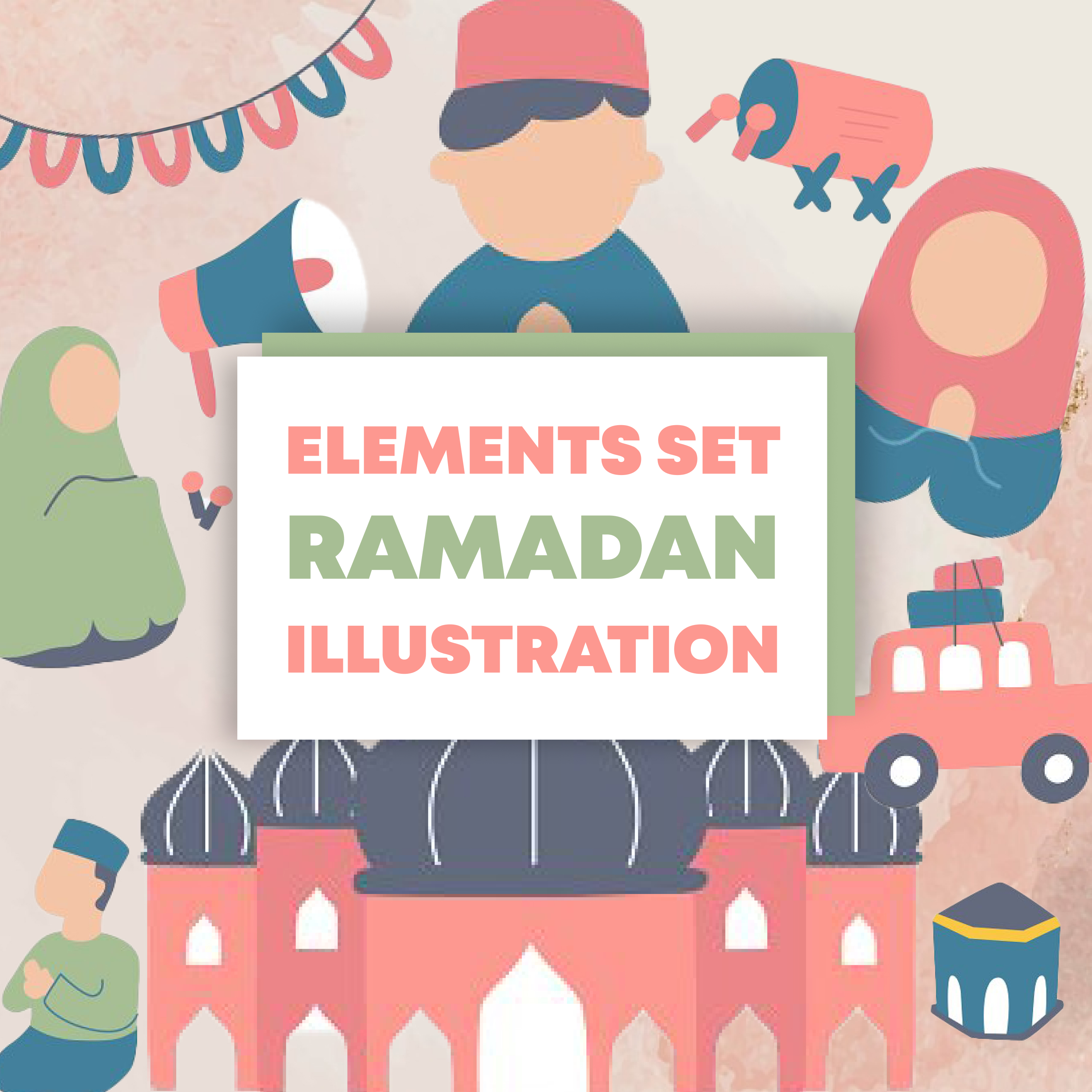 Preview ramadan elements illustration set.