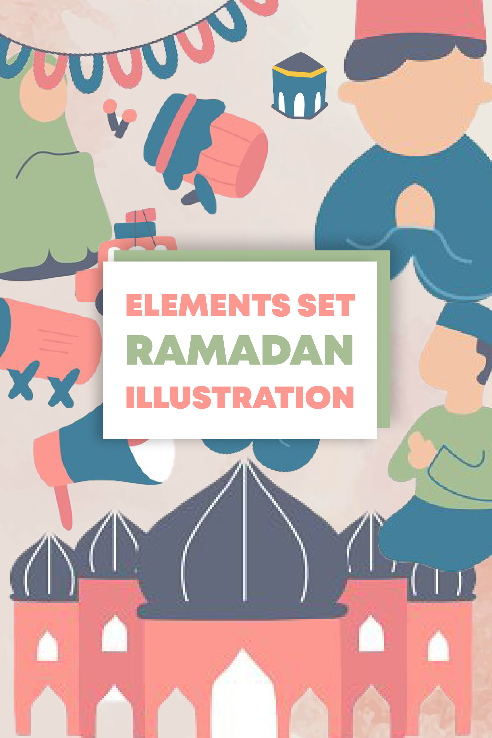 Ramadan elements illustration set of pinterest.