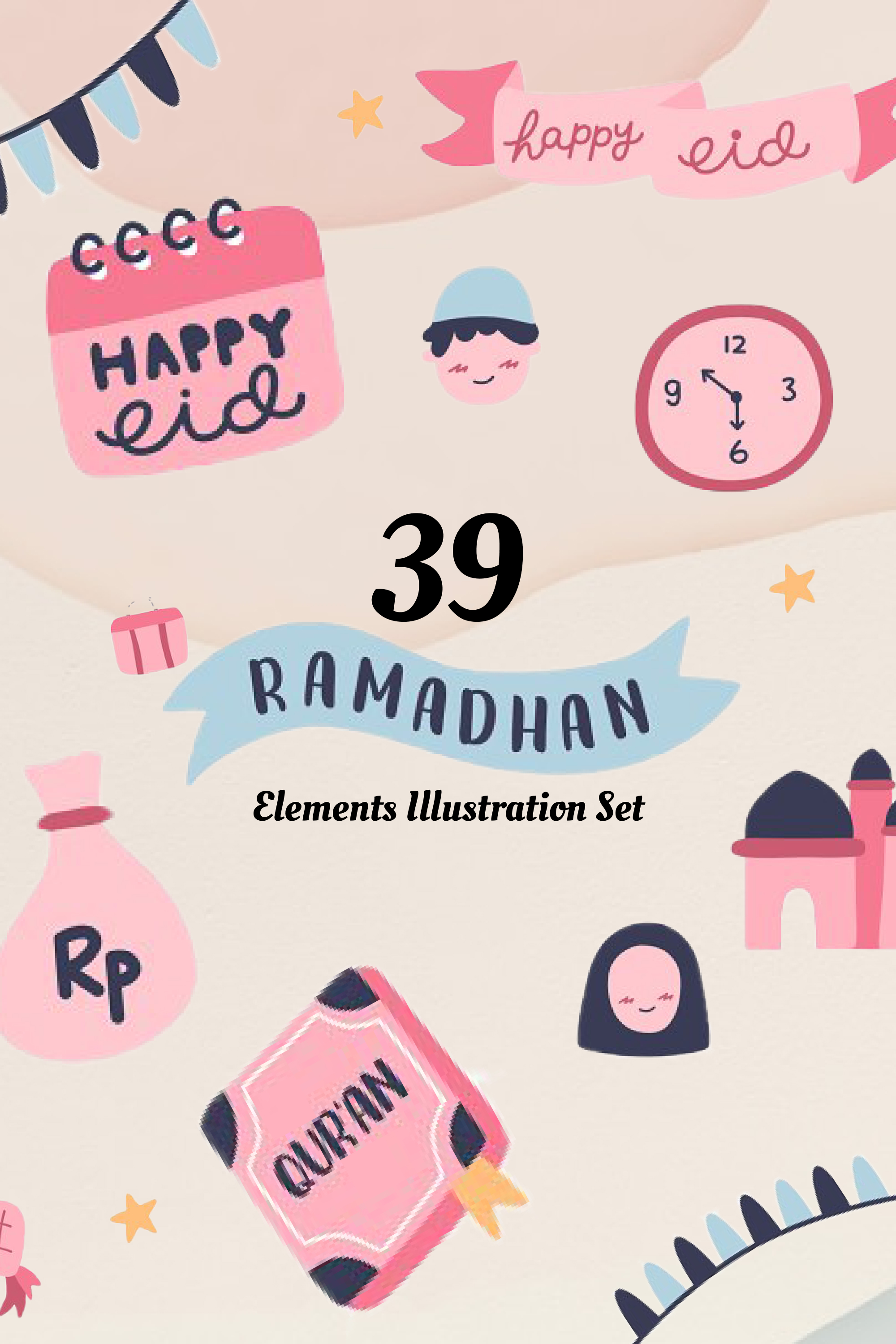 Ramadan elements illustration set of pinterest.