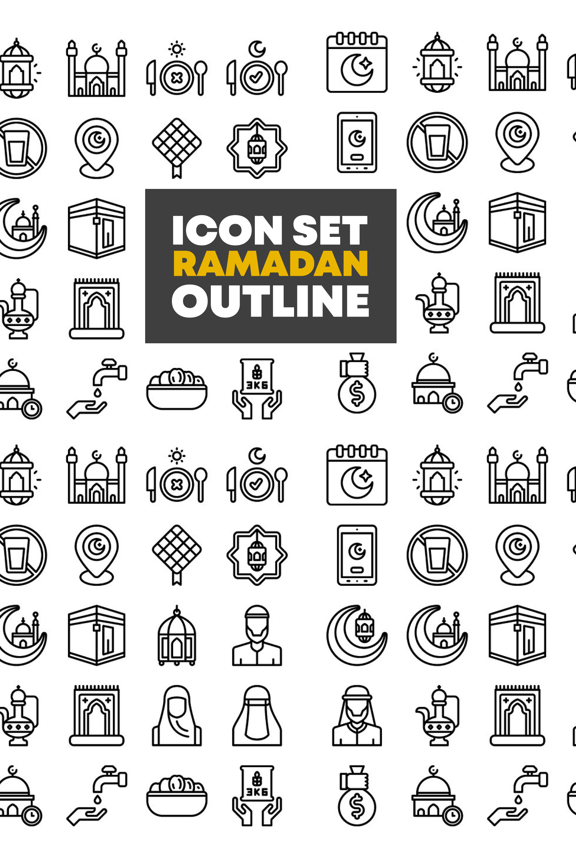 Ramadan icon set outline of pinterest.