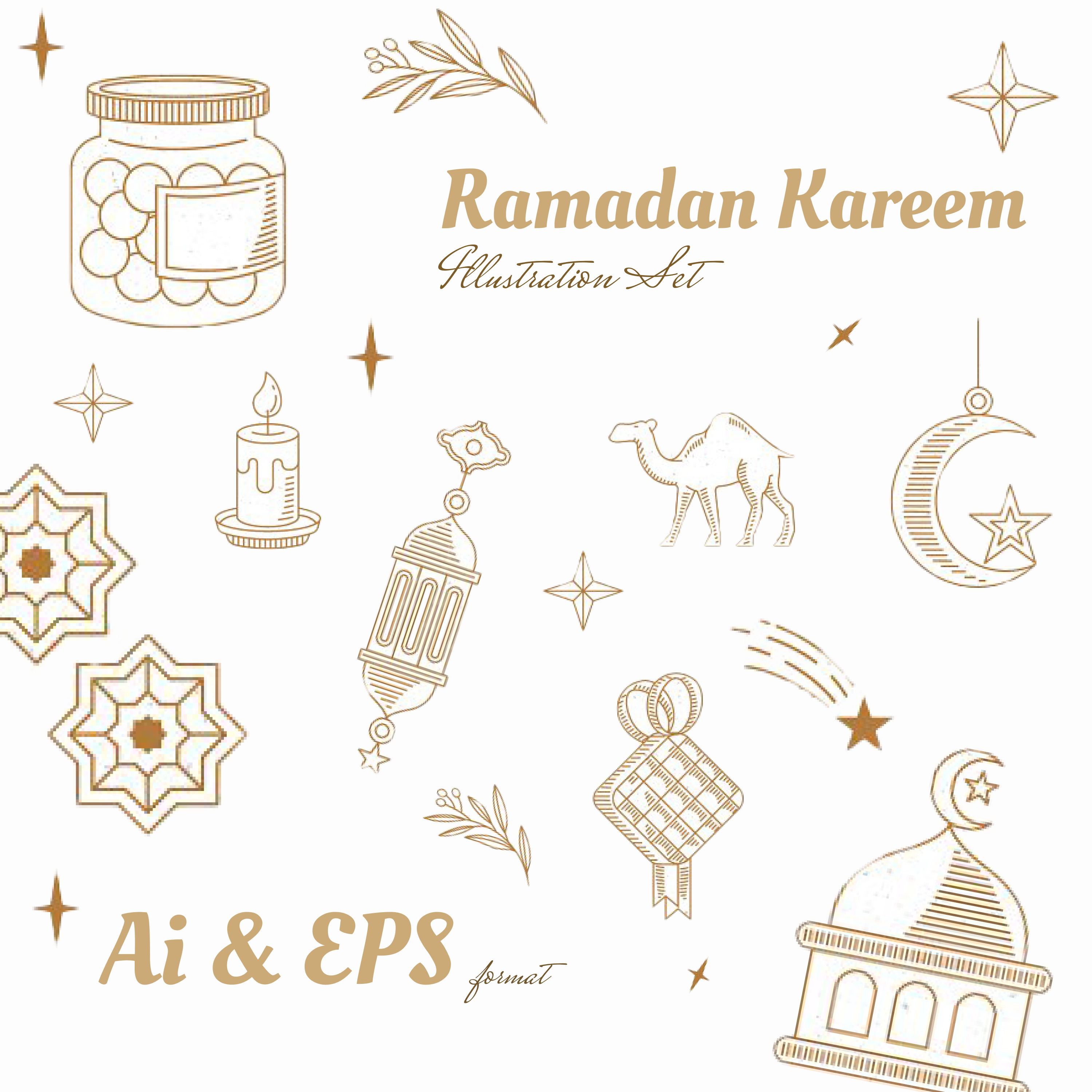 Prints of ramadan kareem illustration set.