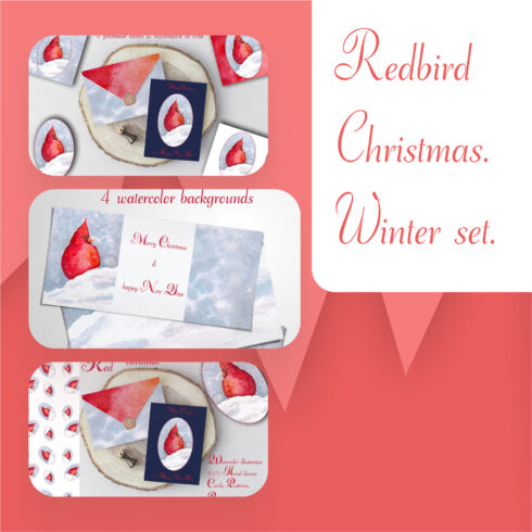 Prints of red bird christmas winter set.