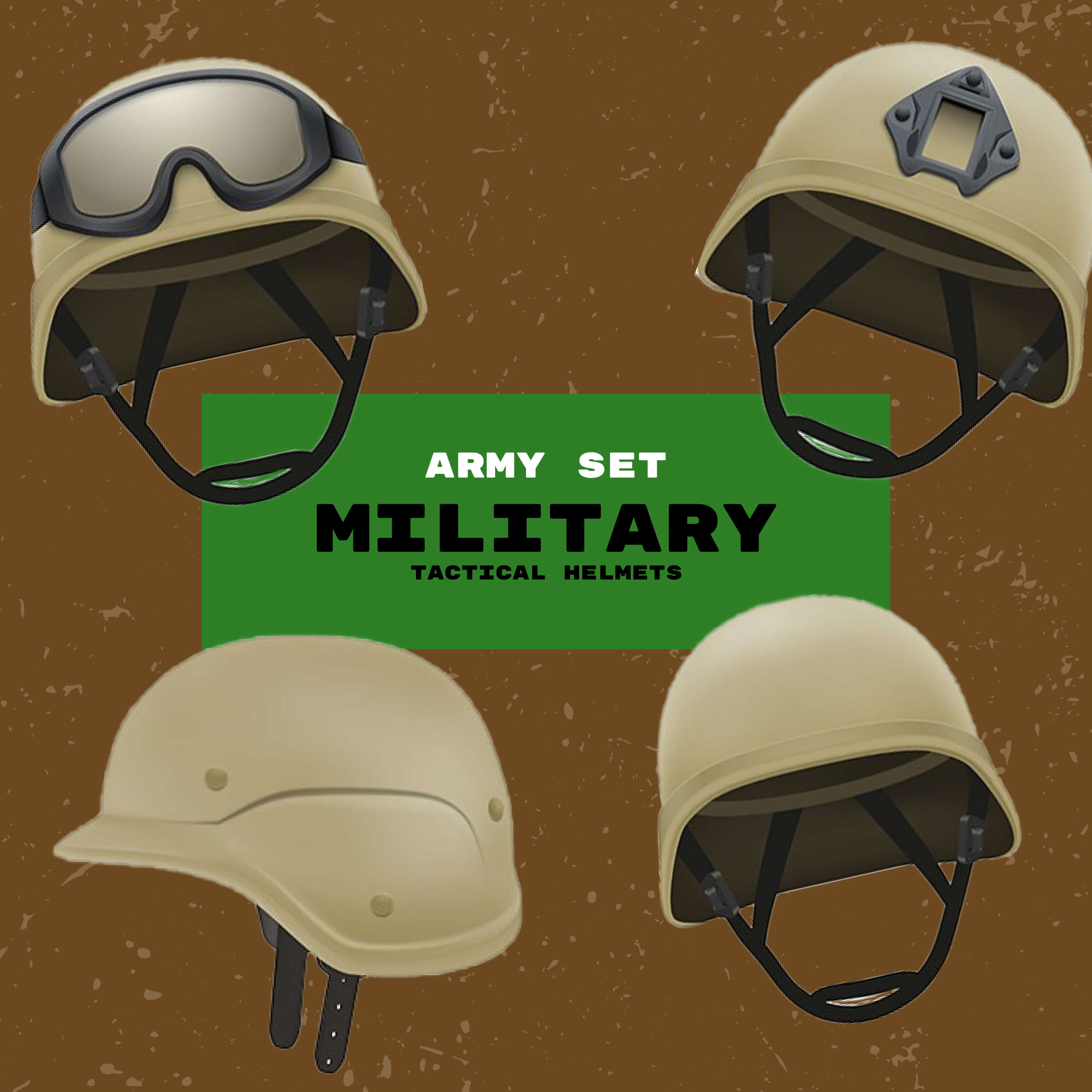 Army set military tactical helmets.
