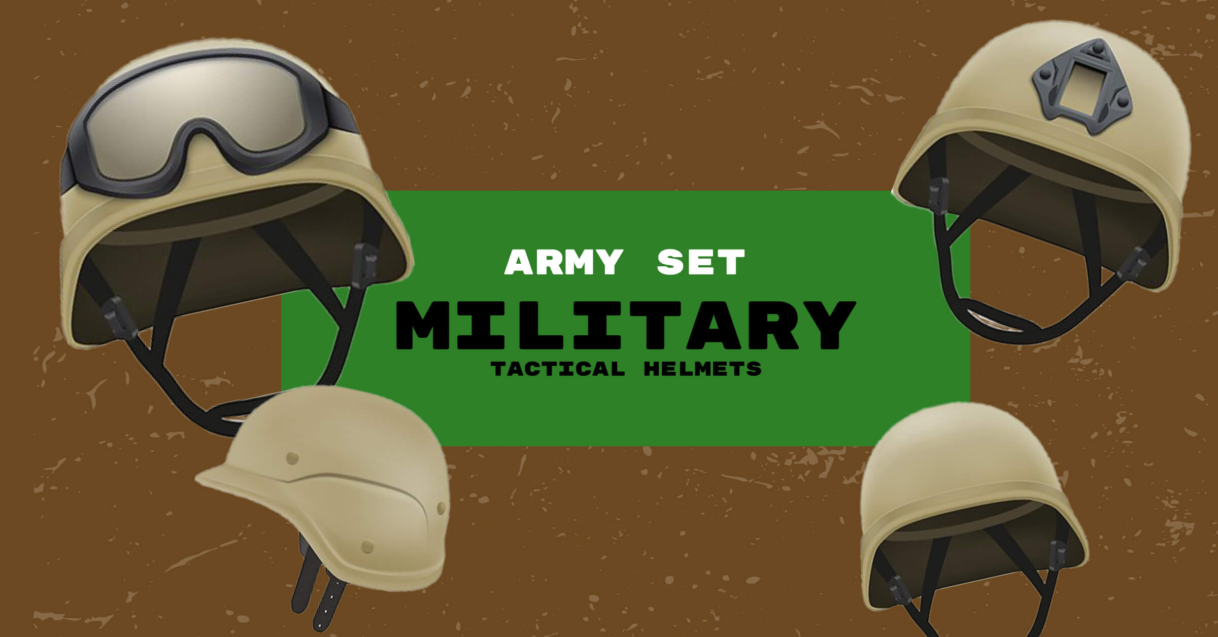 Military helmets on a brown background.