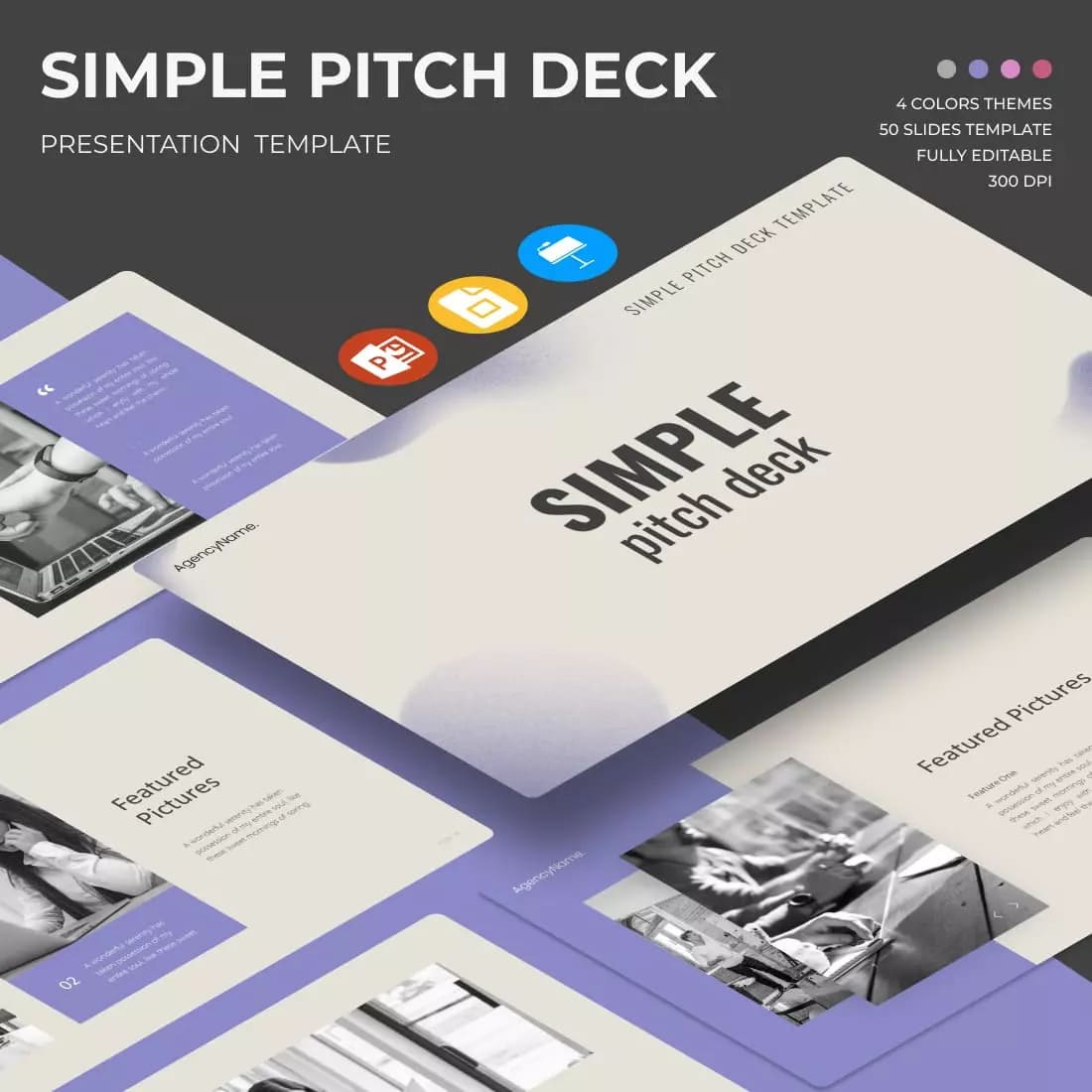 Simple Pitch Deck Presentation Template Preview image.
