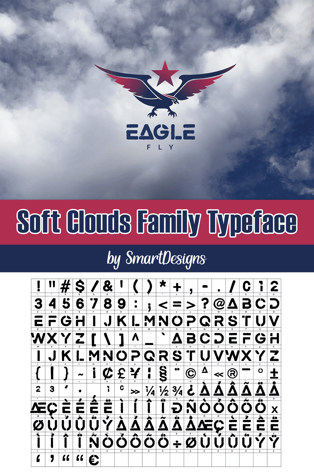 Soft clouds family typeface of pinterest.