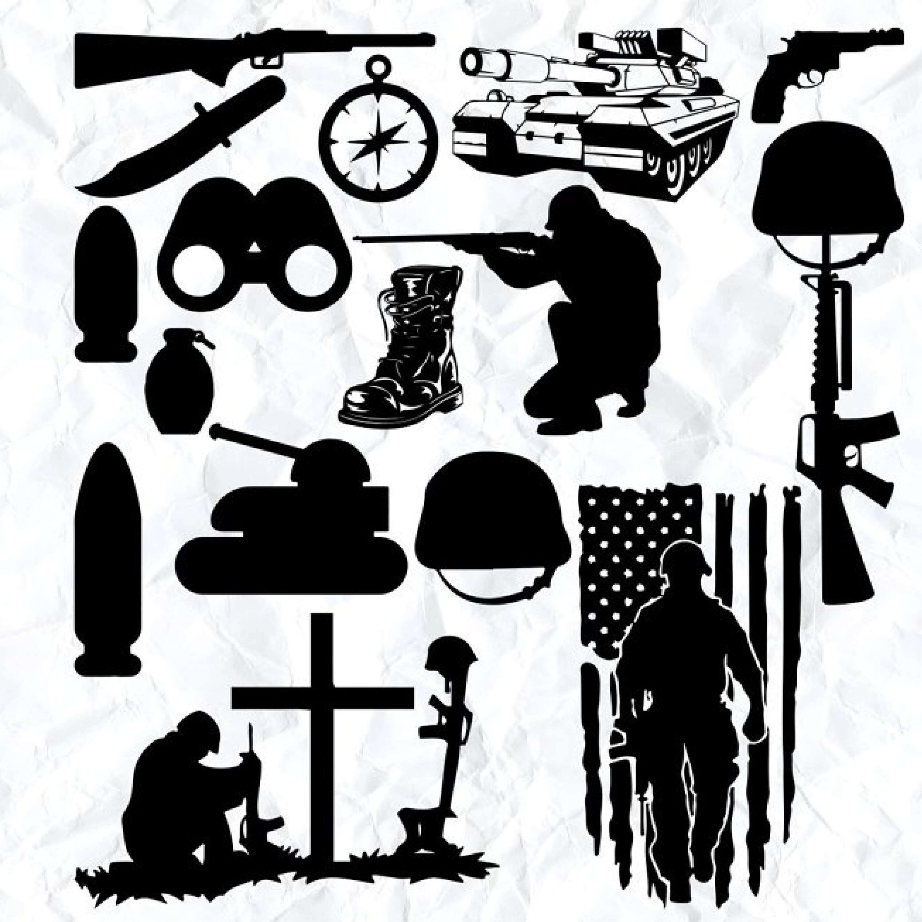 US flag, military equipment, weapons and more.