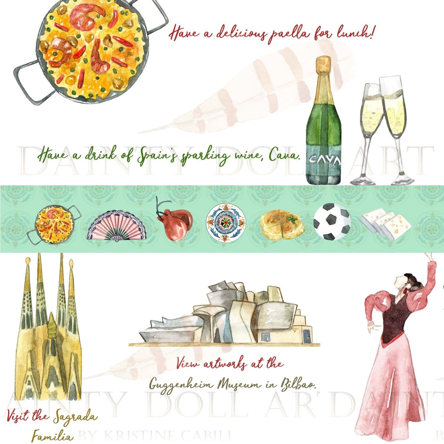 Spain watercolor clipart preview.