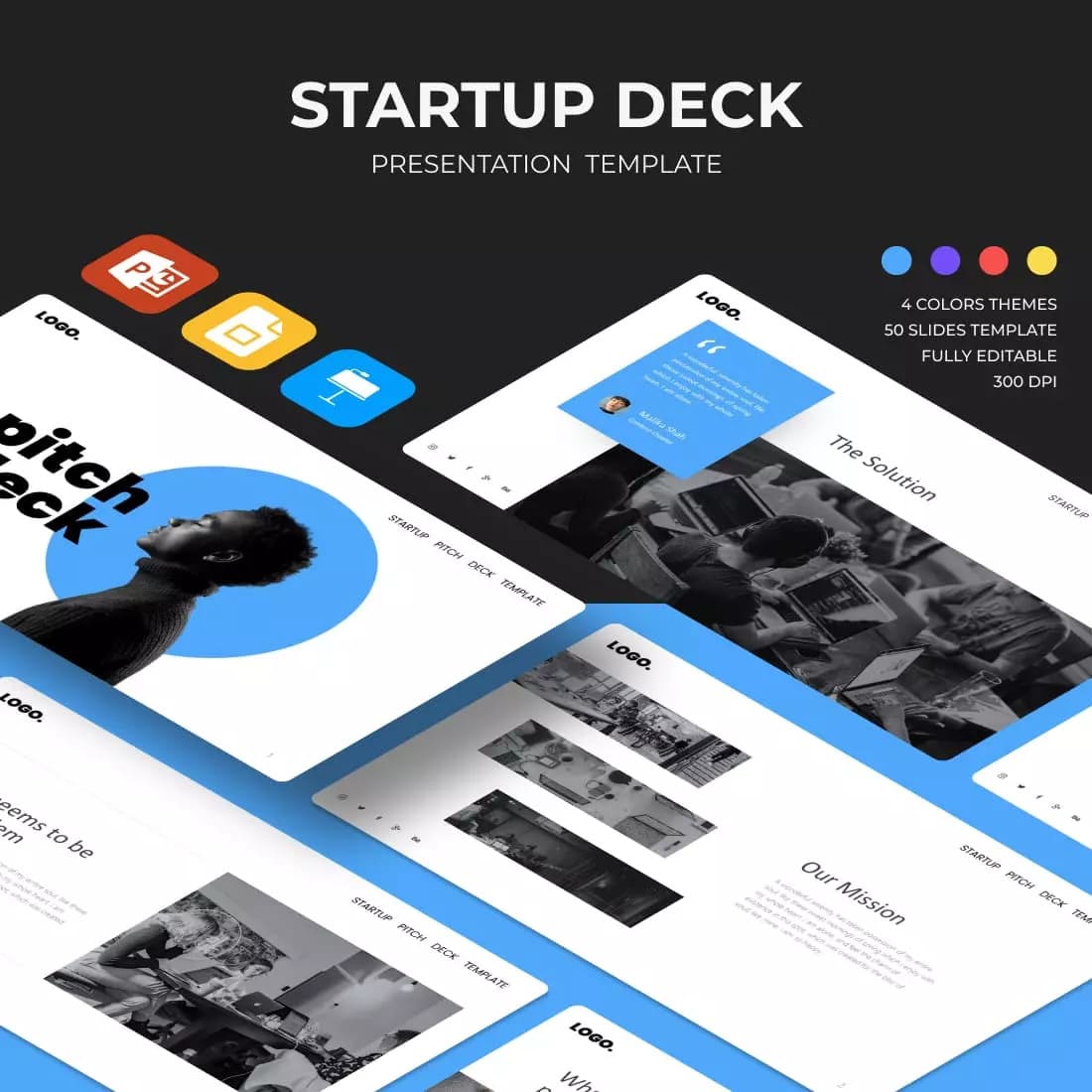 Startup Pitch Deck Presentation Template Preview image.