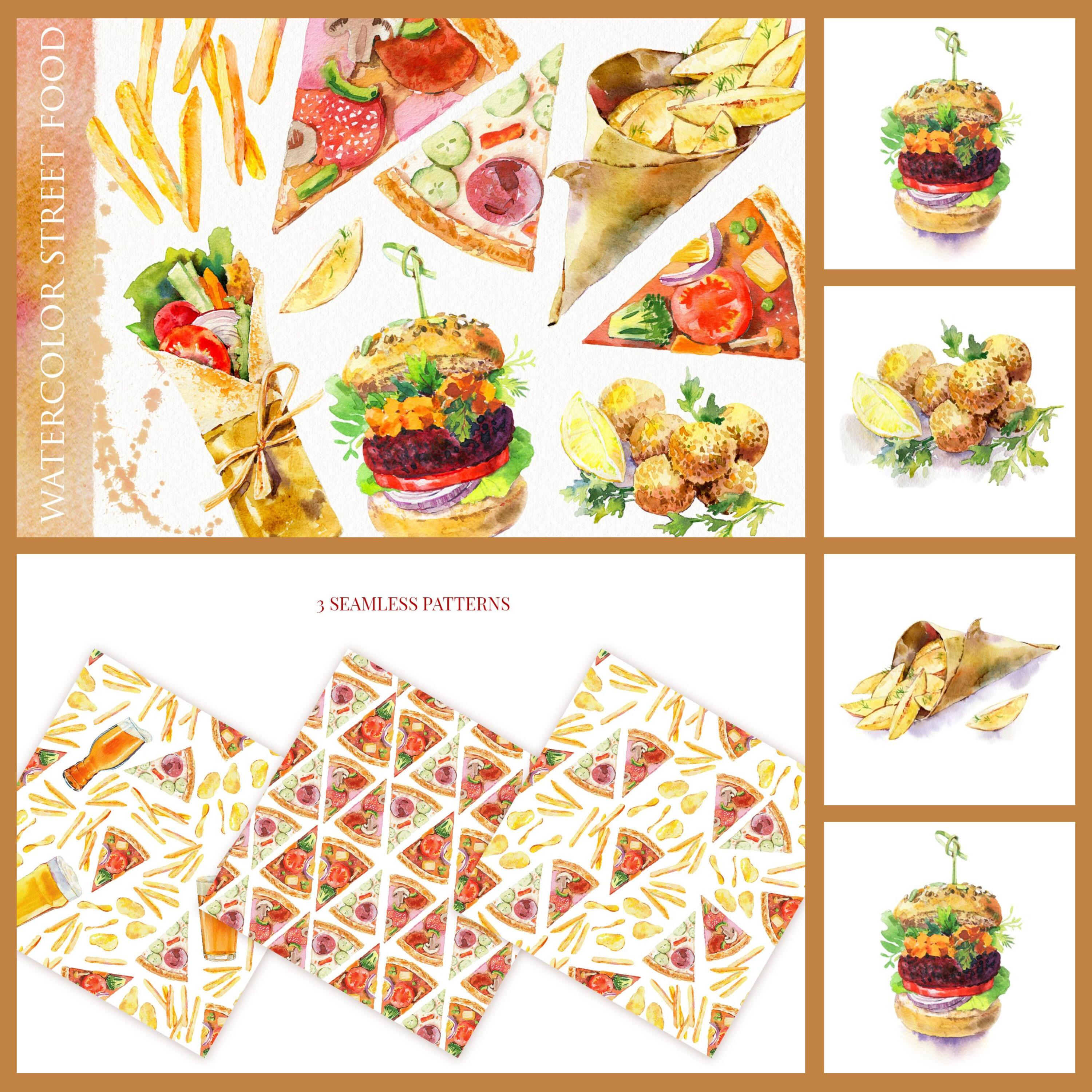 Preview street food watercolor collection.