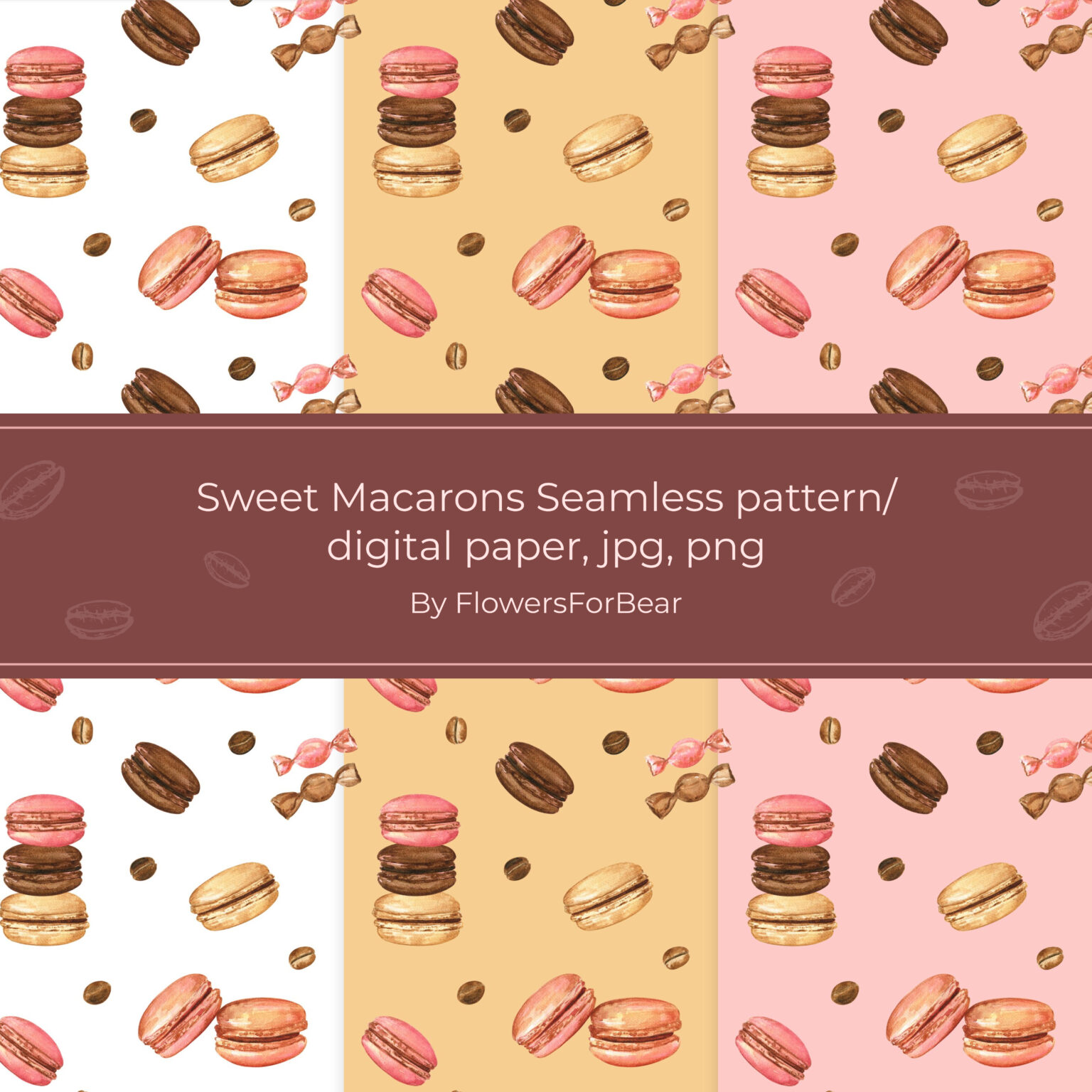 Sweet Macarons Seamless Pattern Digital Paper, JPG, PNG – MasterBundles