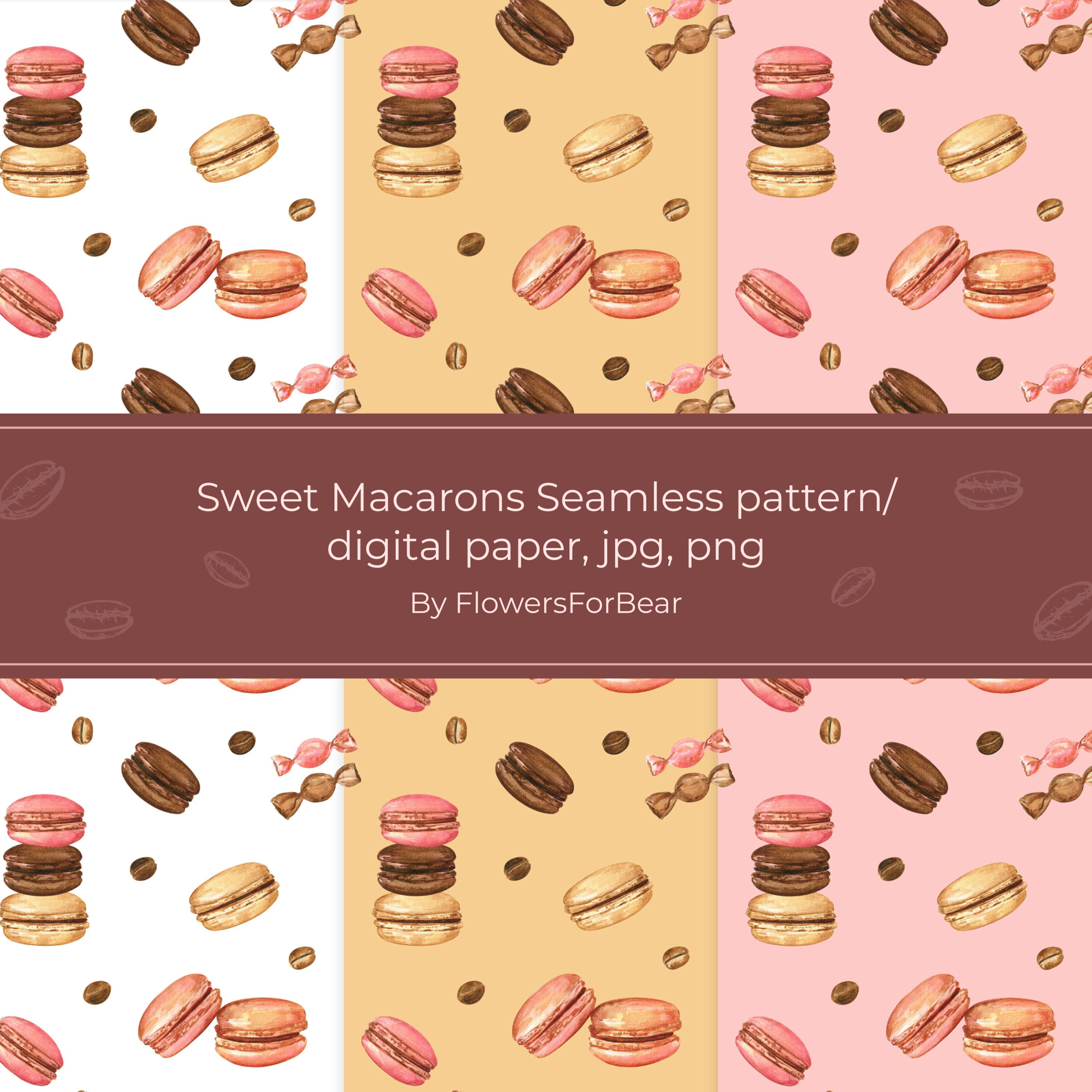 Prints of sweet macarons seamless pattern digital paper.