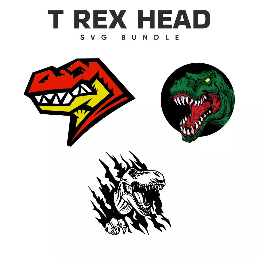 T-rex Head SVG Bundle Preview.