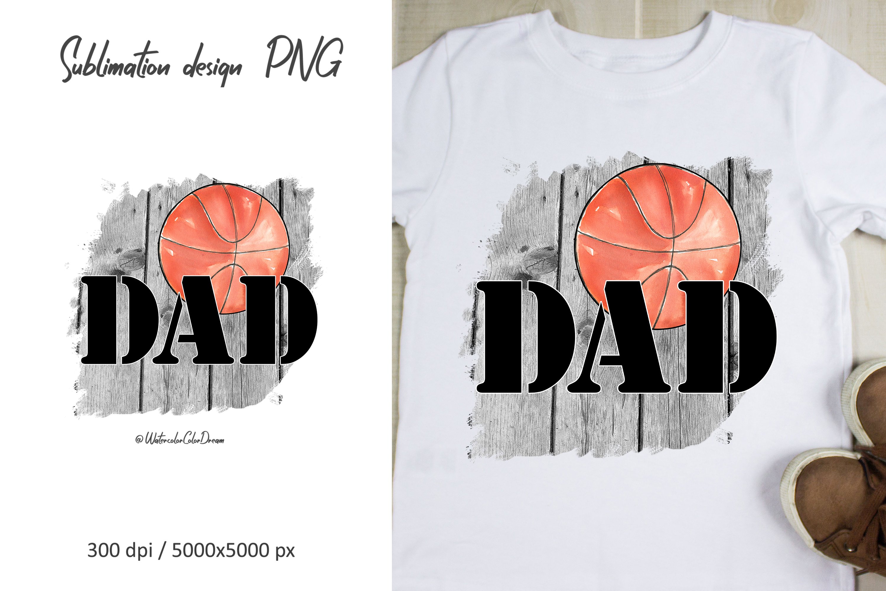 T-shirt image with father and basketball.