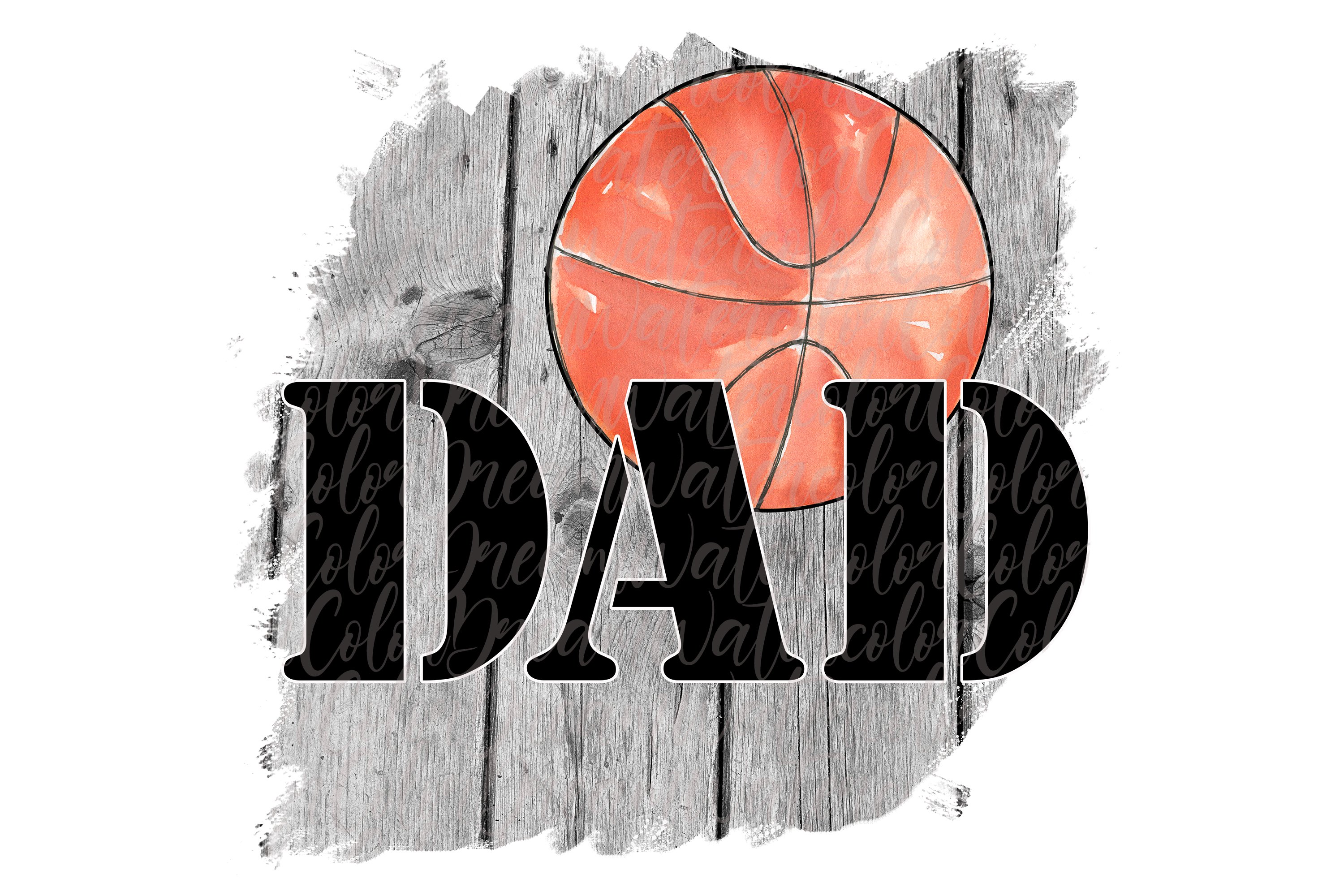 T-shirt design with basketball ball and dad inscription.
