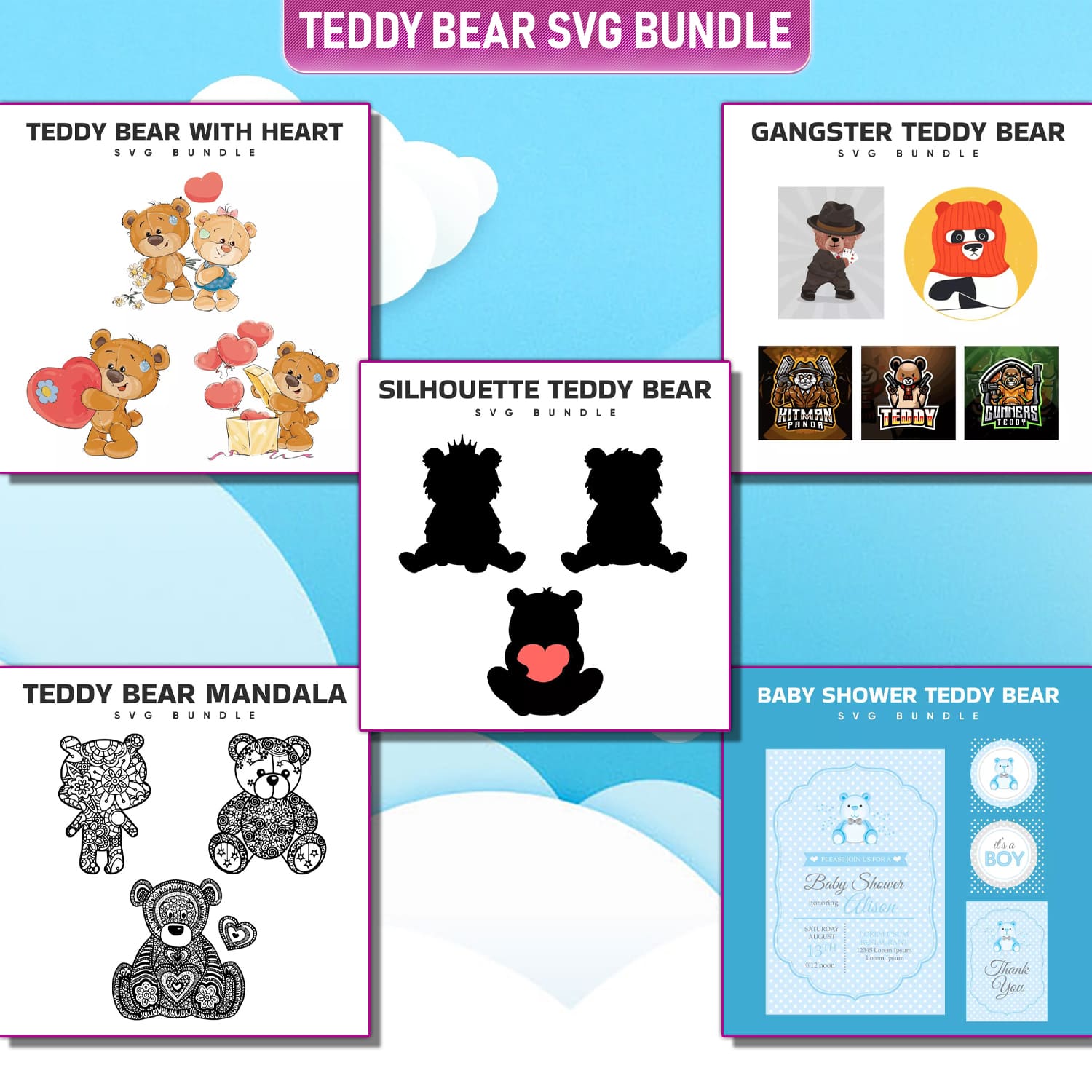 The teddy bear svg bundle includes a teddy bear.