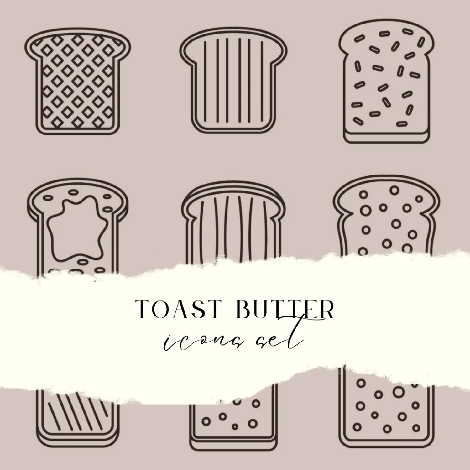 Prints of toast butter icons set.