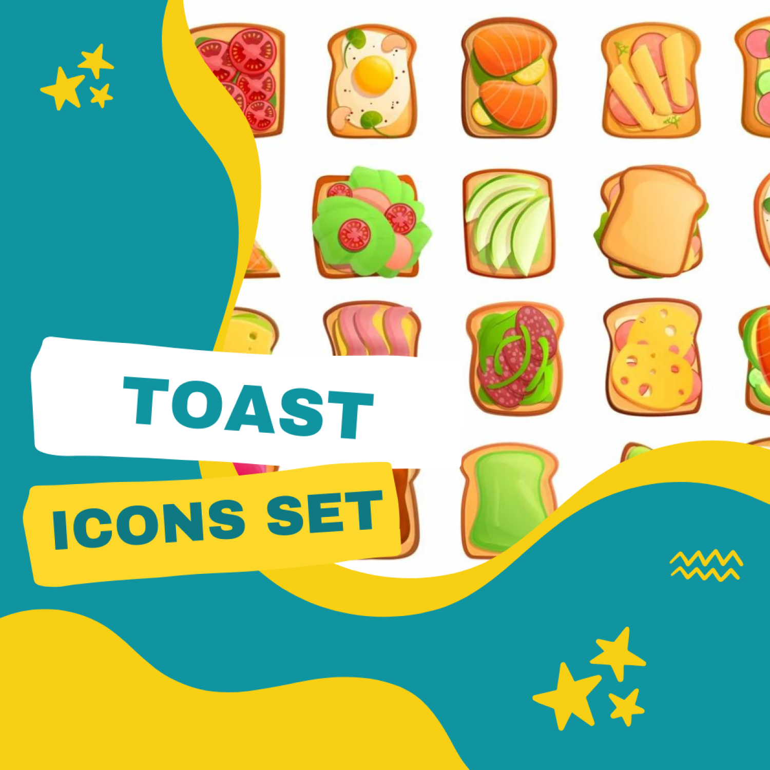 Prints of toast icons set.