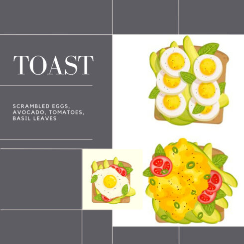 Prints of toast with scrambled eggs.