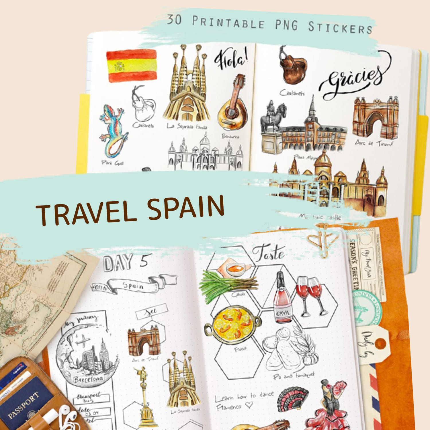 Prints of travel spain clipart.