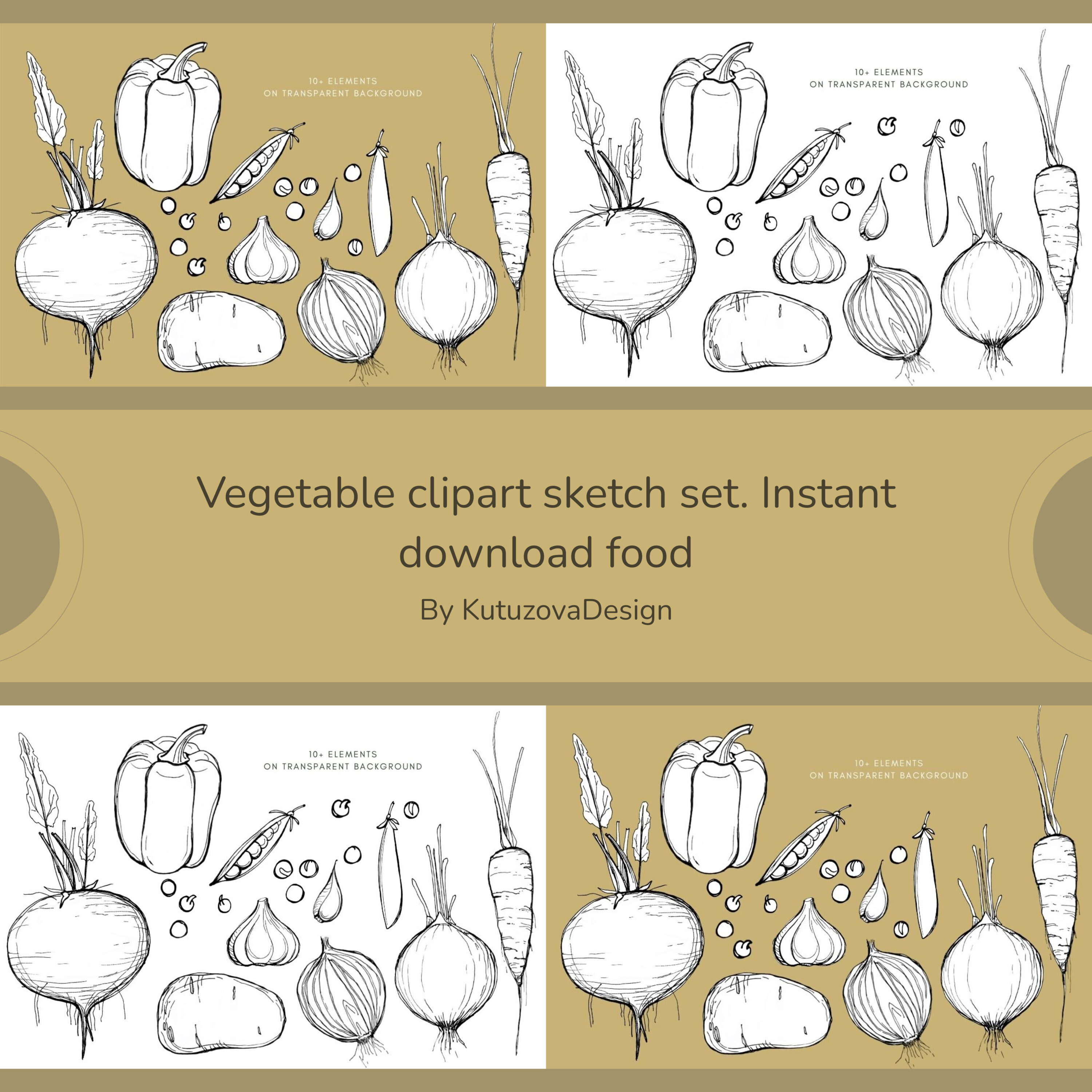 Prints of vegetable clipart sketch set. instant download food.